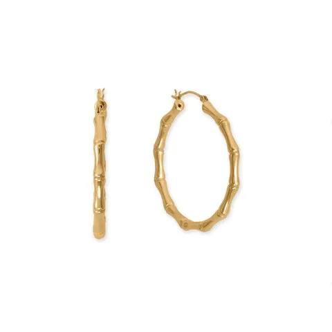 14 Karat Gold Plated Bamboo Hoop Earrings-M H W ACCESSORIES