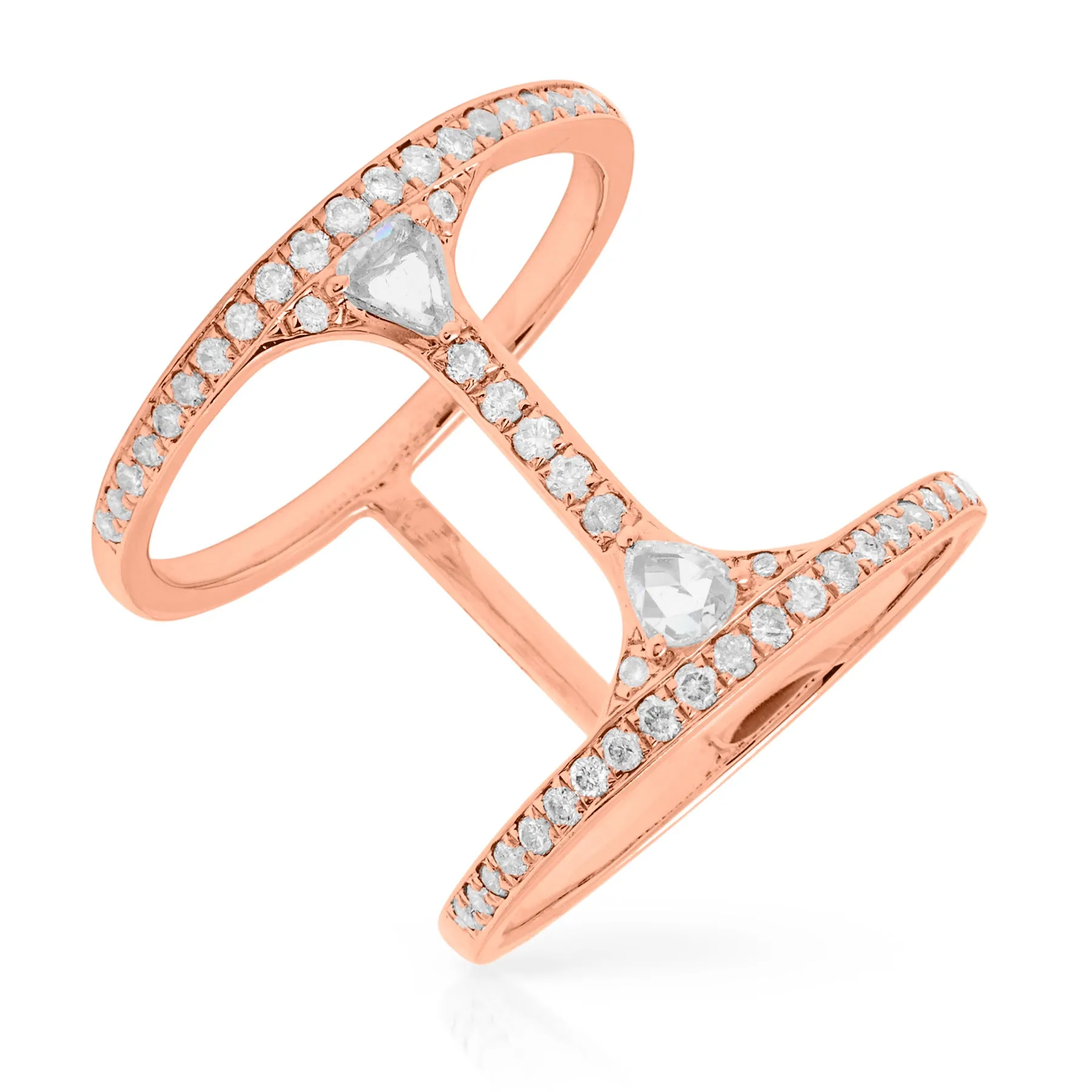 18KT Rose Gold Diamond H Deux Ring