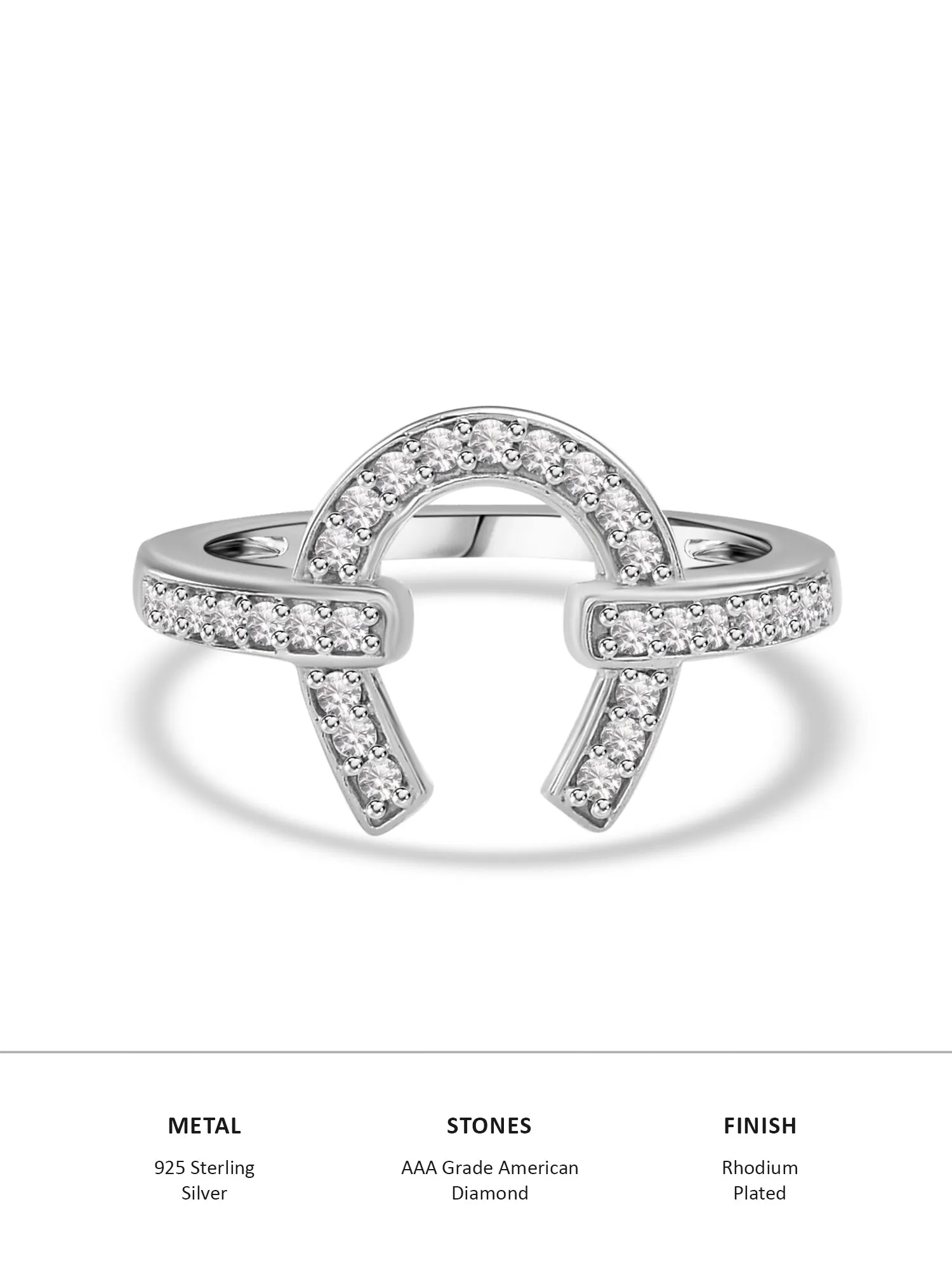 925 Silver Diamond Look CZ Horseshoe Ring For Women