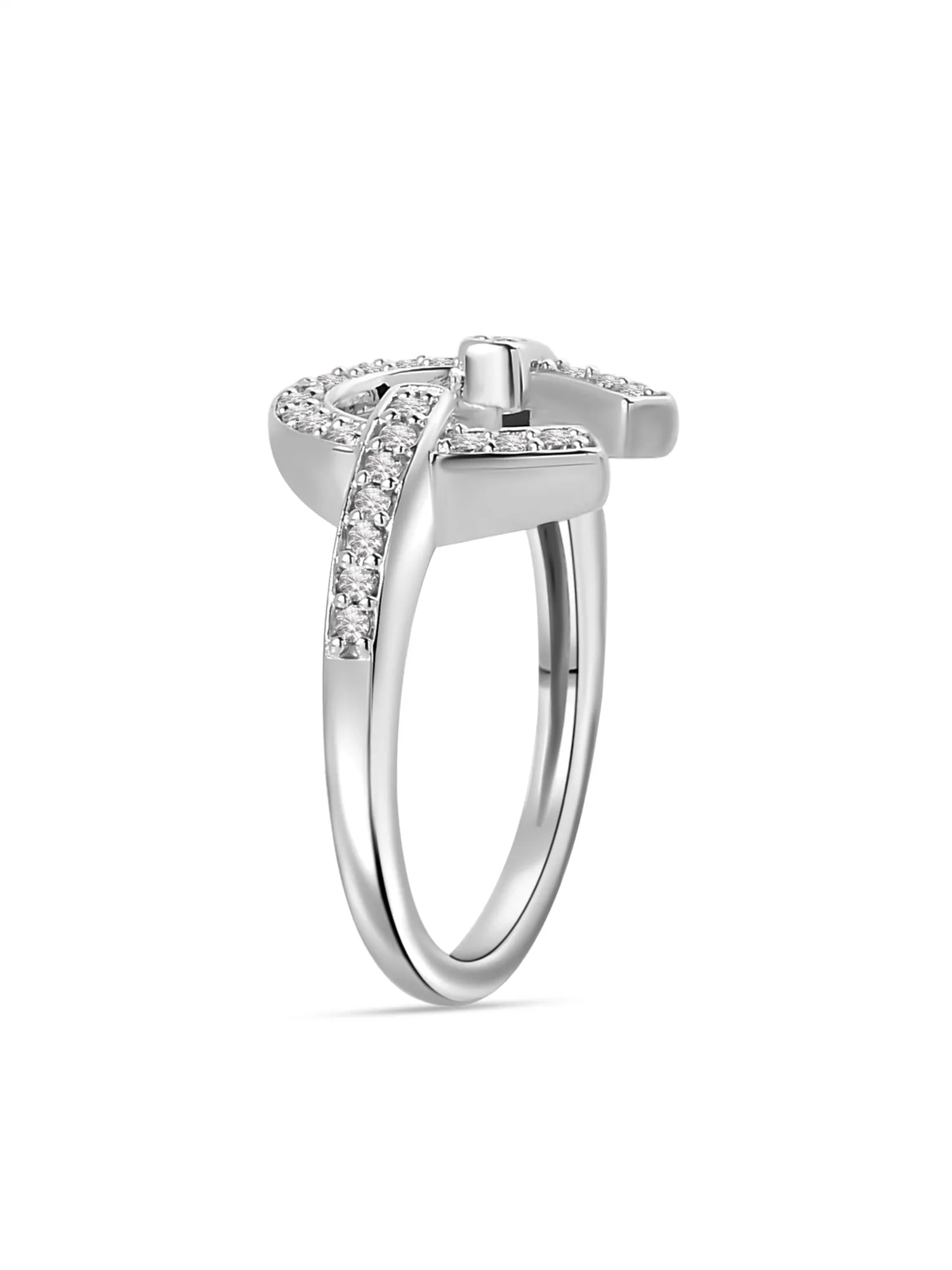 925 Silver Diamond Look CZ Horseshoe Ring For Women