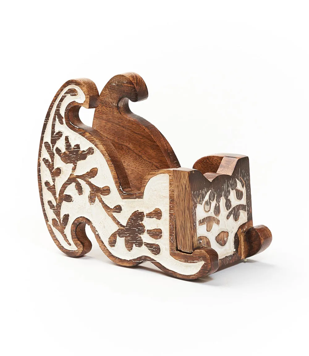 Aashiyana Cat Phone Stand - Carved Mango Wood Antique Finish