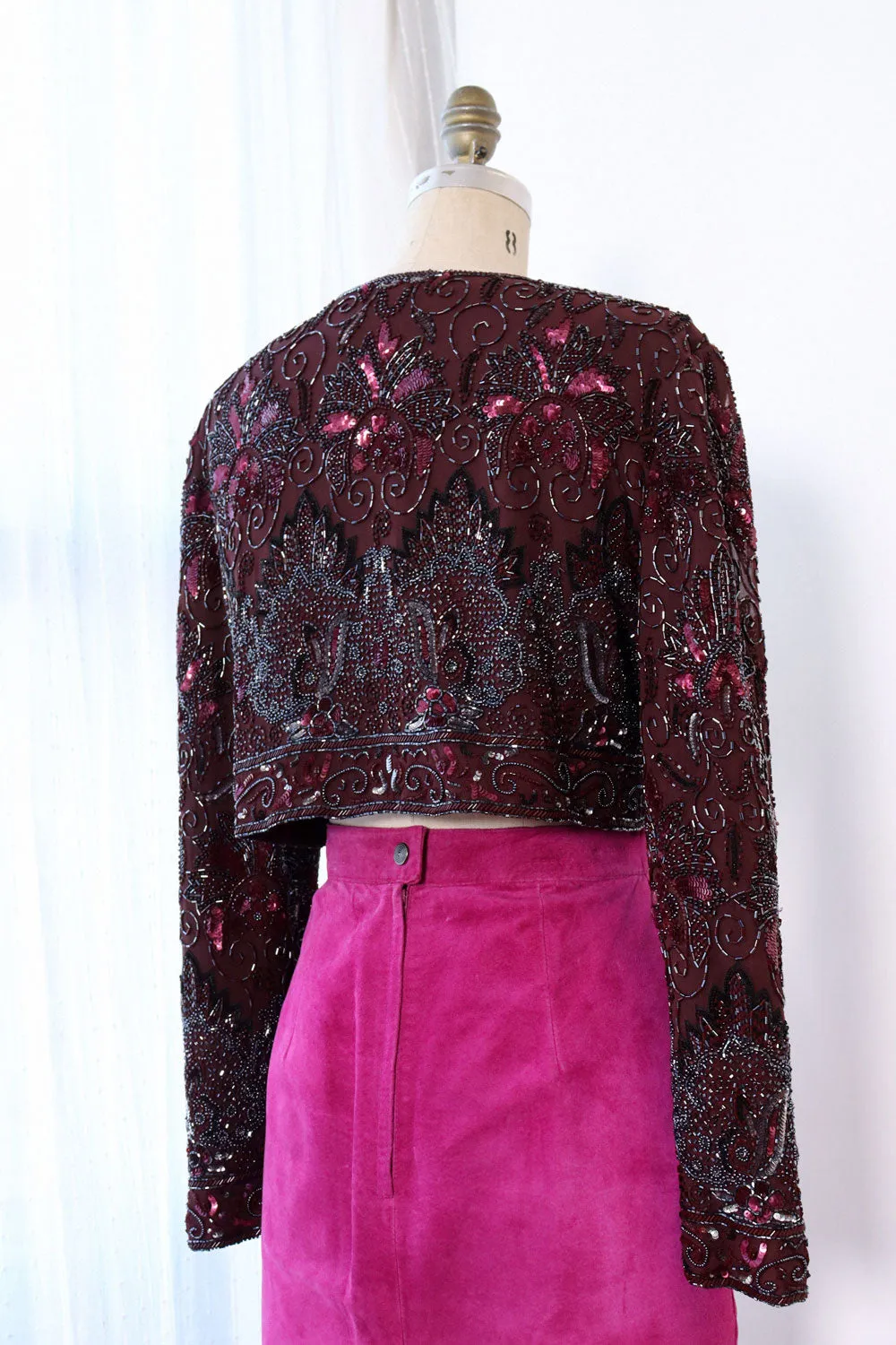 Aubergine Beaded Crop Jacket M