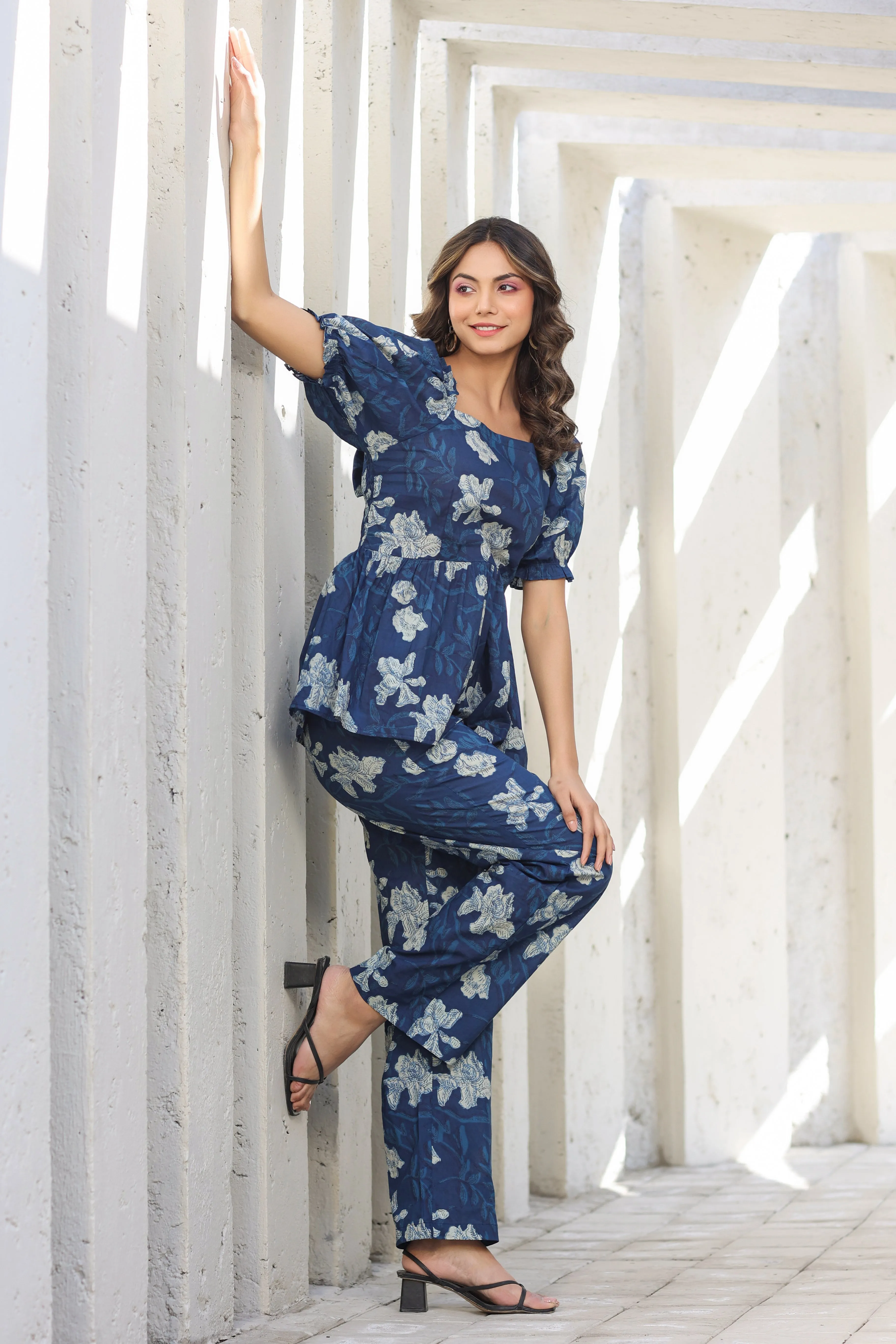 Bagru Florals on Blue Cotton Co-ord set