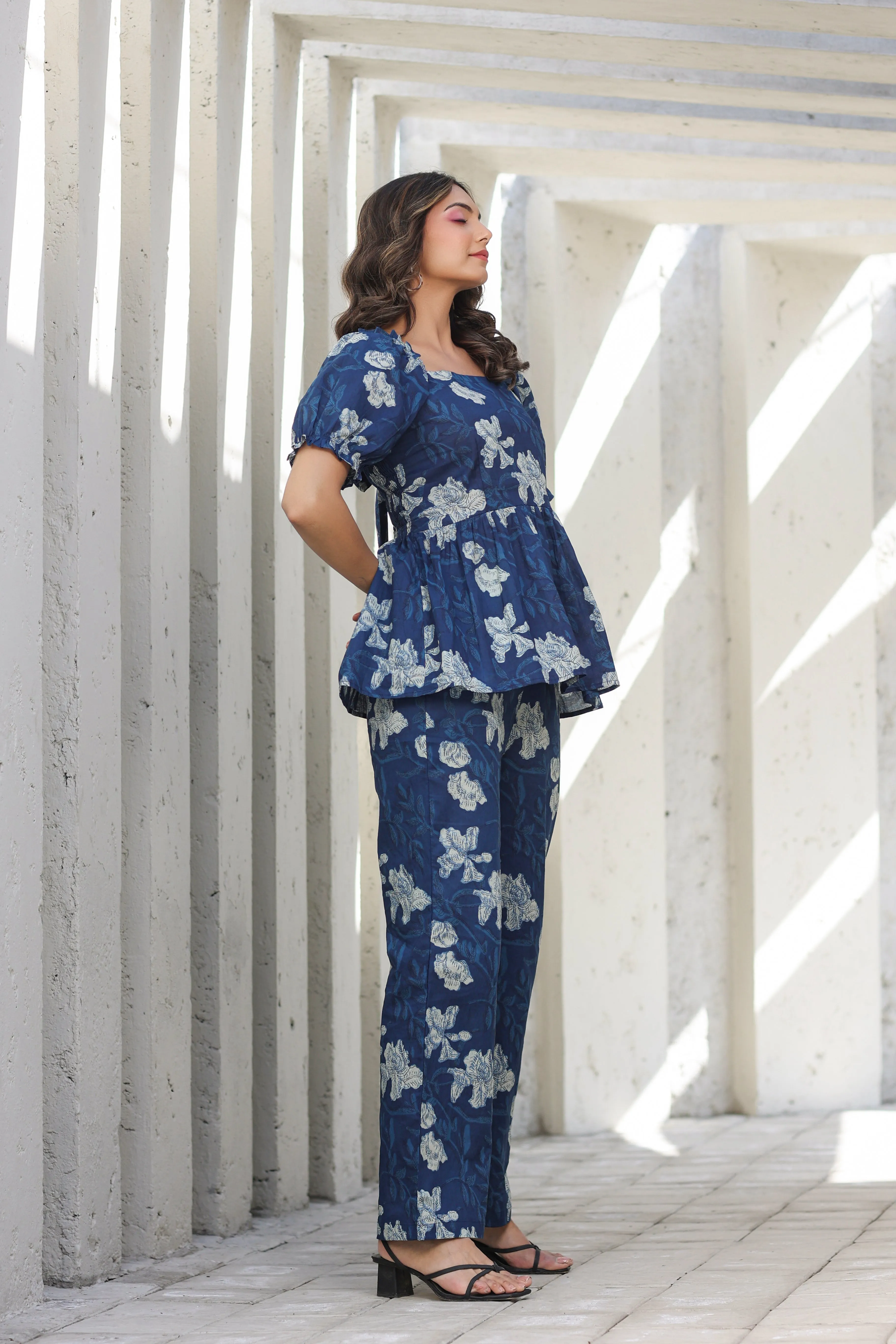 Bagru Florals on Blue Cotton Co-ord set