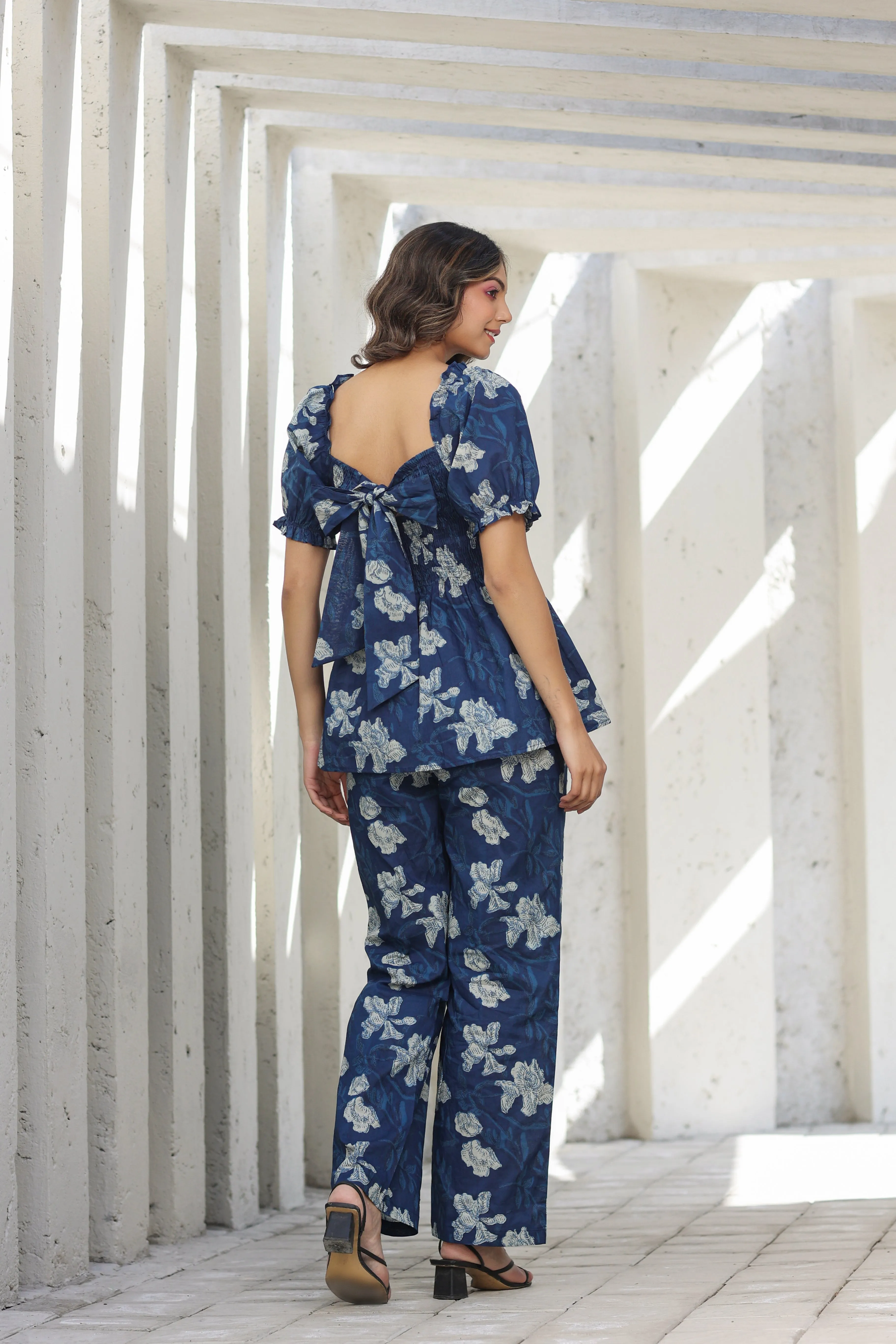 Bagru Florals on Blue Cotton Co-ord set