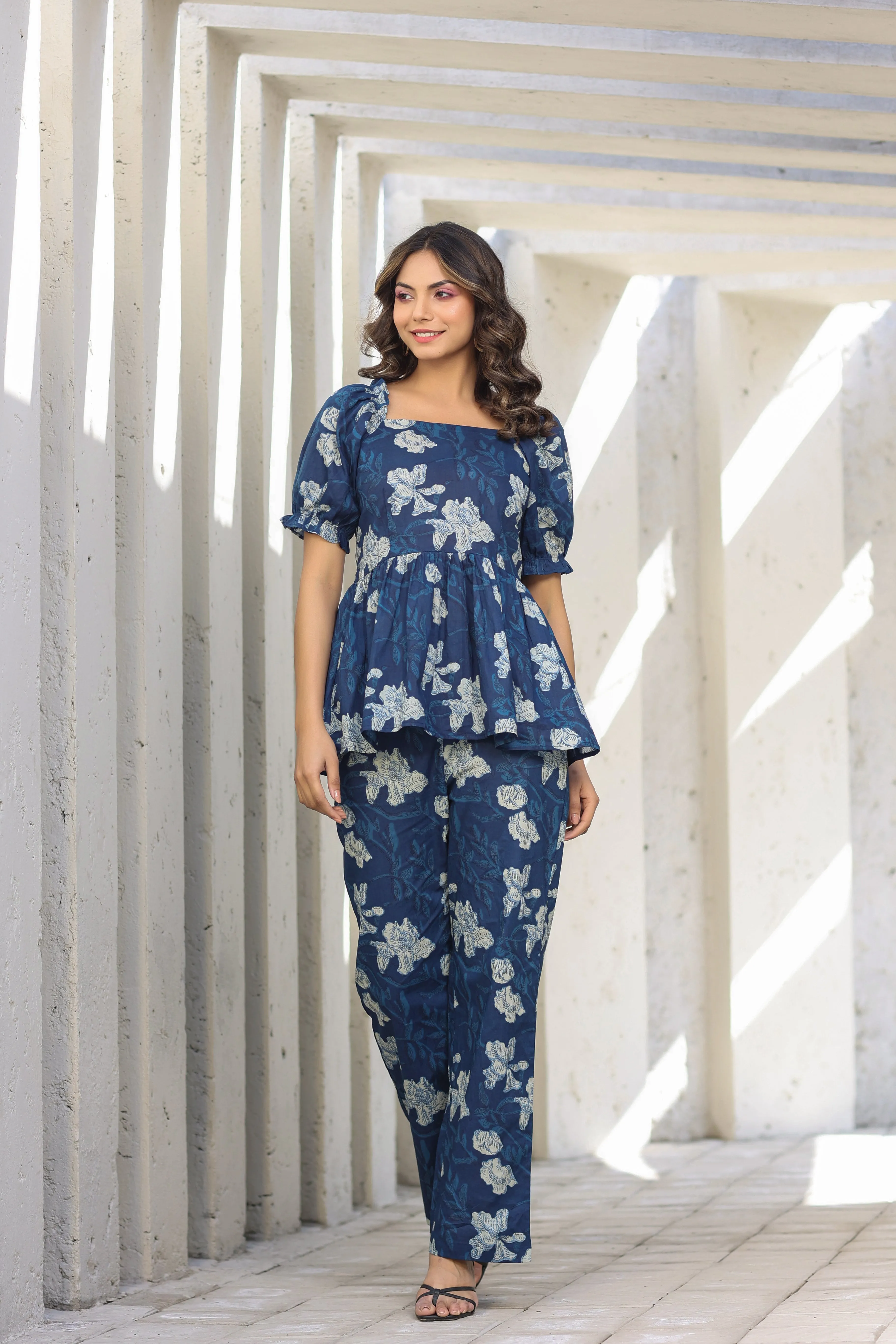 Bagru Florals on Blue Cotton Co-ord set