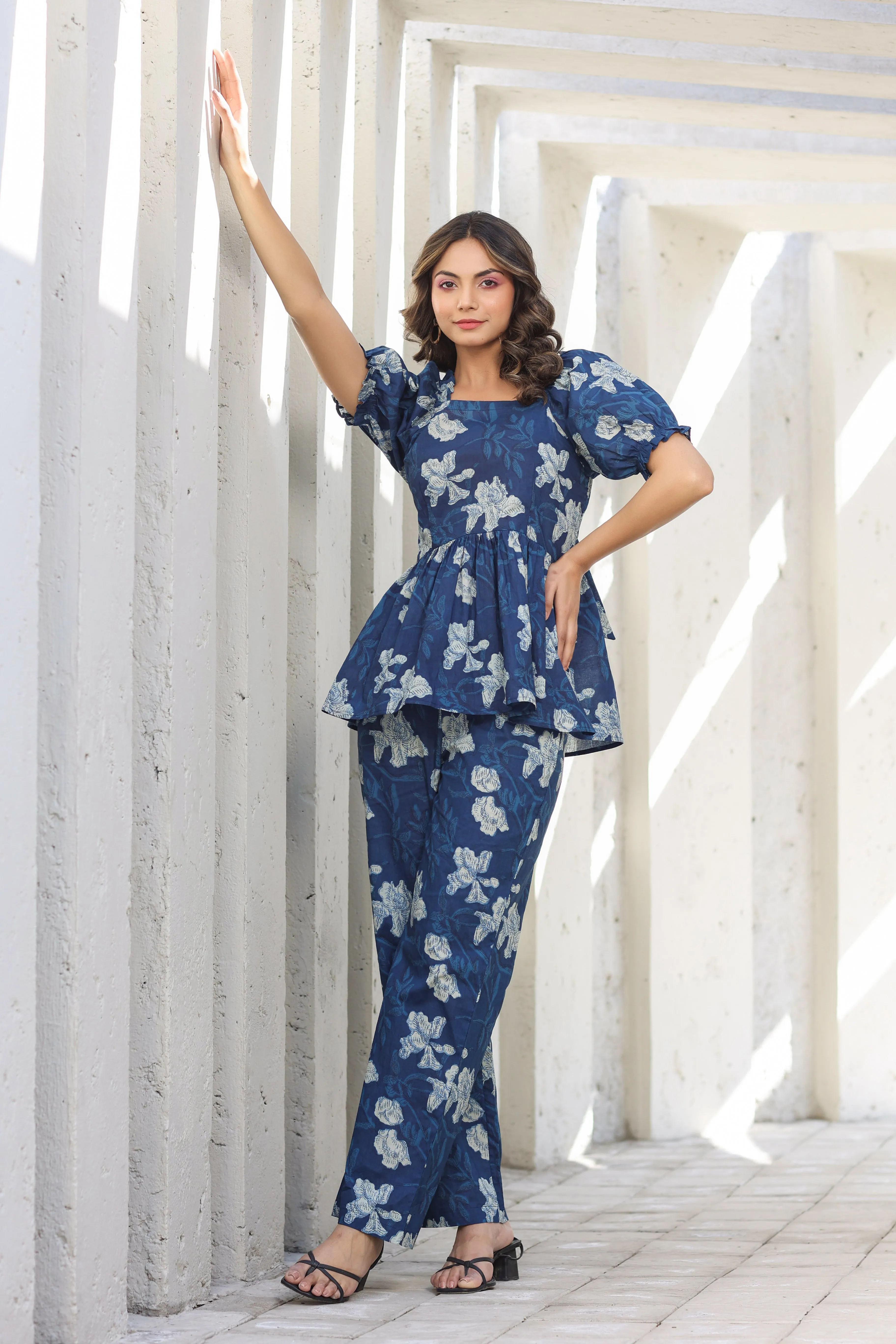 Bagru Florals on Blue Cotton Co-ord set