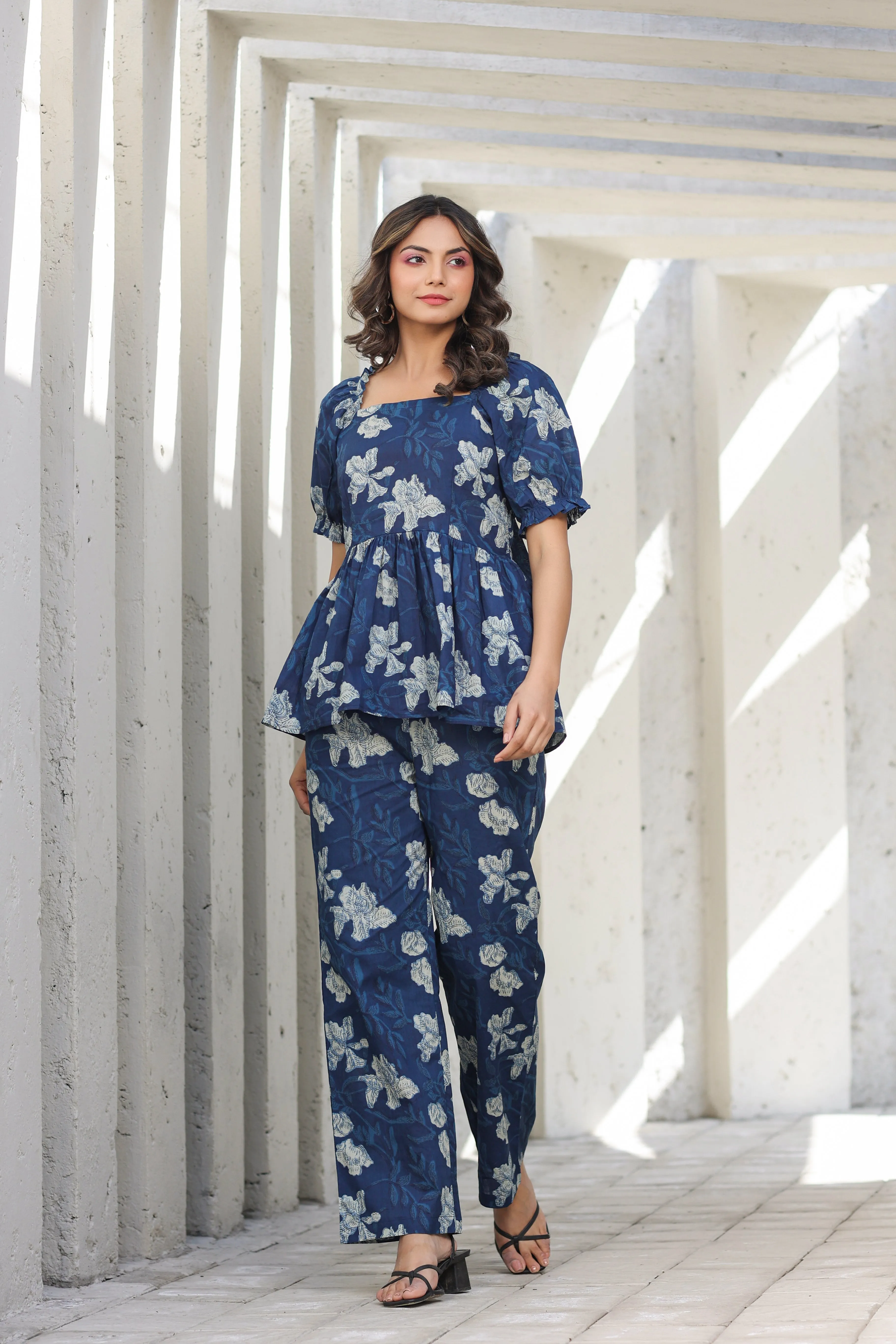 Bagru Florals on Blue Cotton Co-ord set