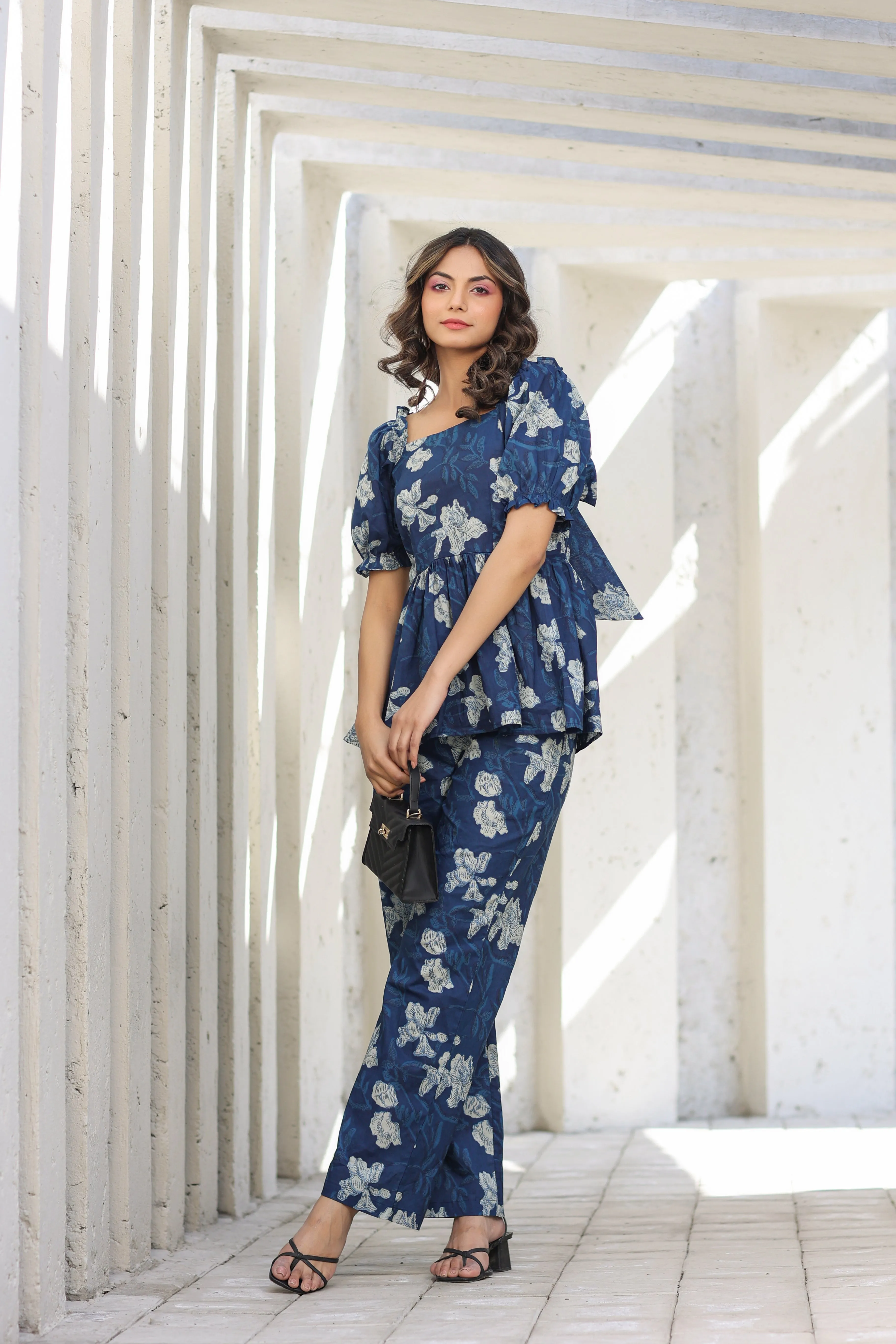 Bagru Florals on Blue Cotton Co-ord set