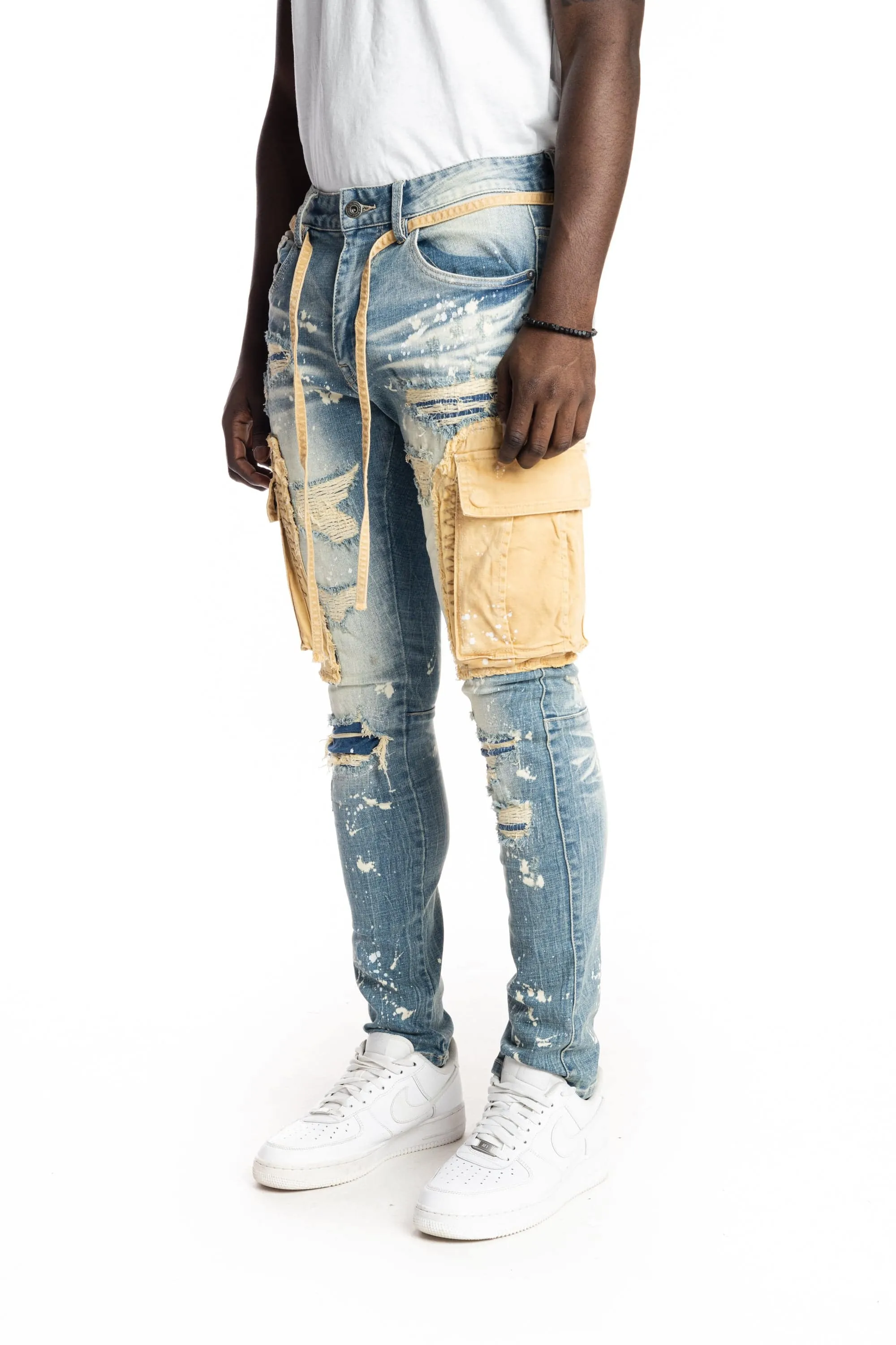 Belted Cargo Fashion Jeans - Brighton Blue