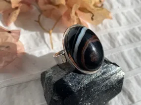 Black Banded Agate Adjustable Ring - C