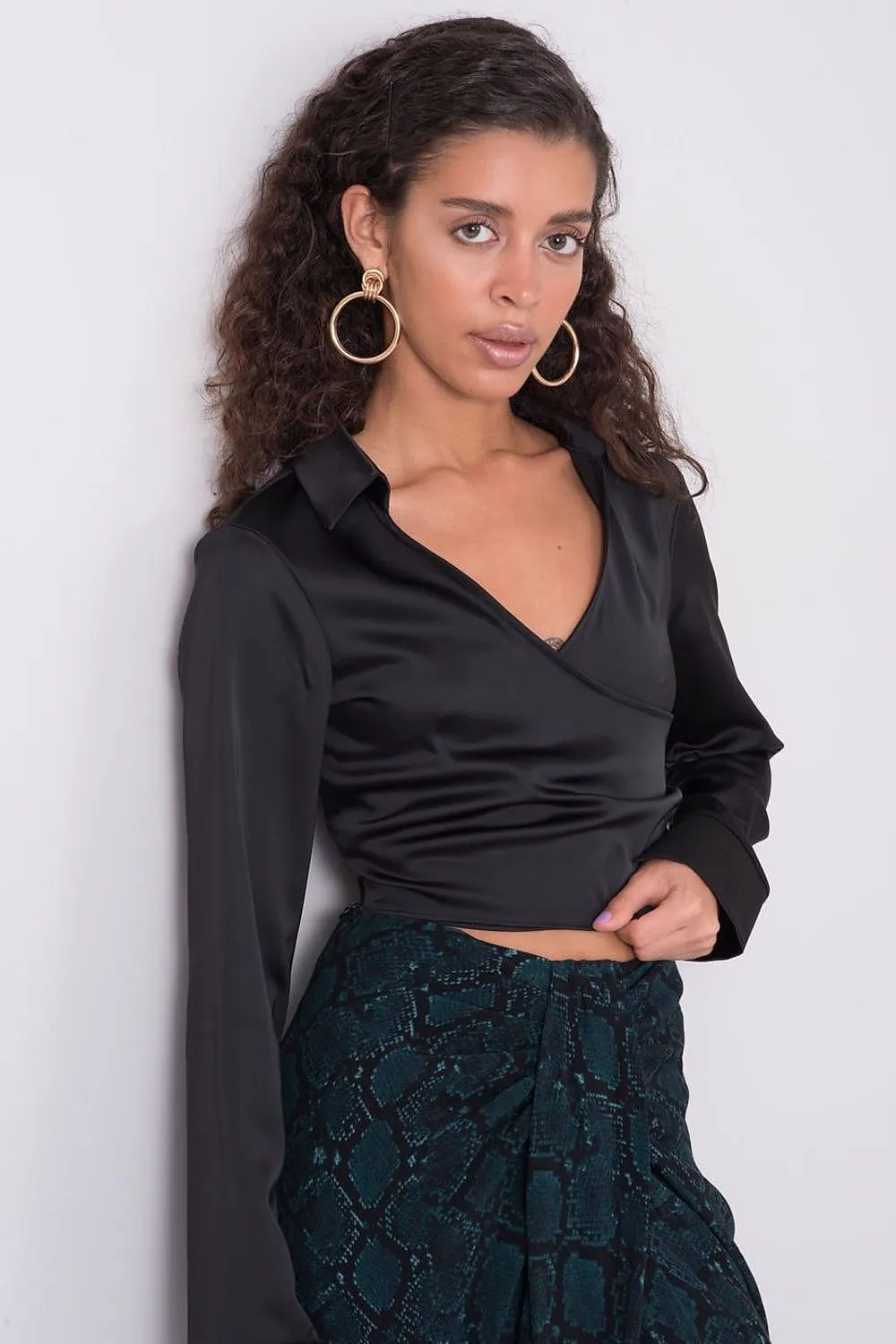 Black Satin Blouse by Sally Fashion