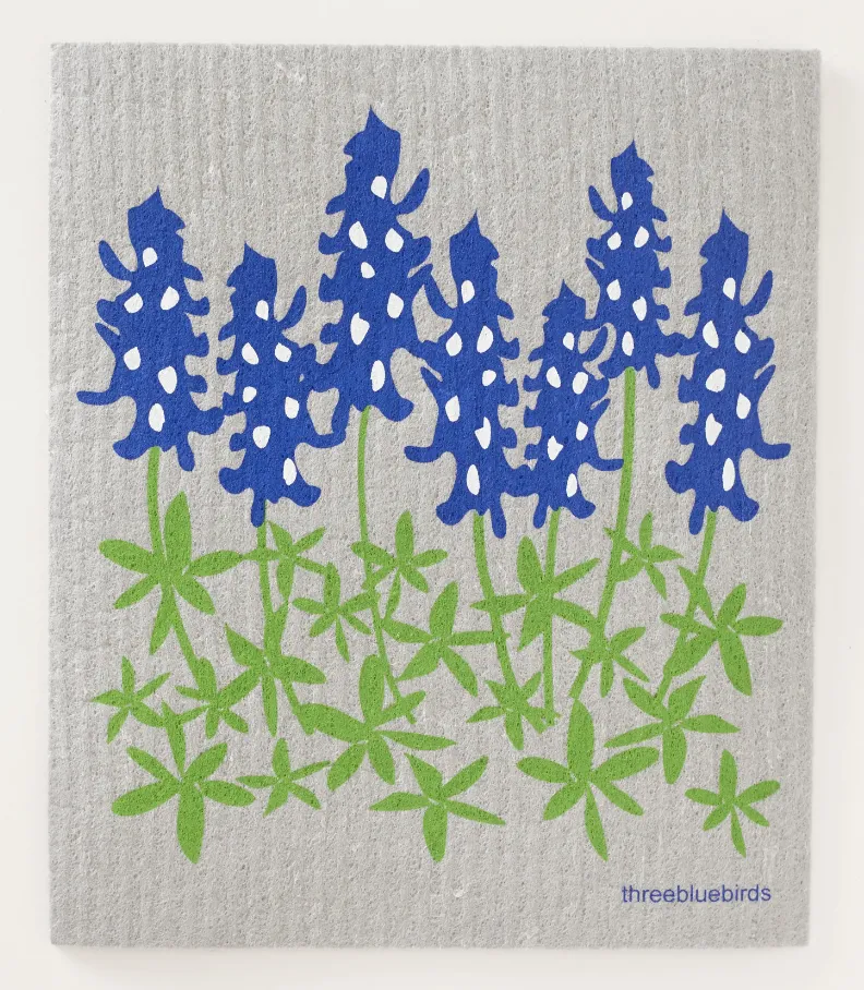 Bluebonnets on Grey Swedish Dishcloth