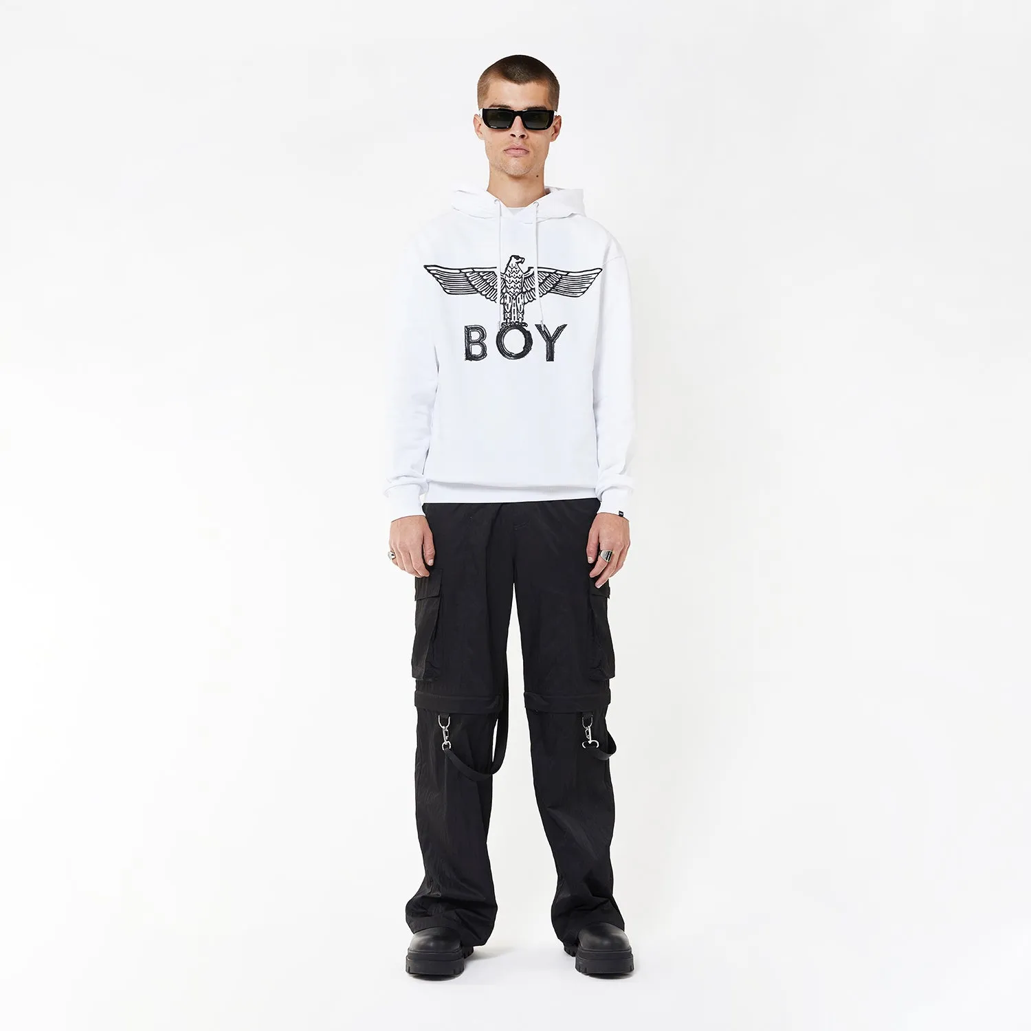 BOY EAGLE SCRIBBLE HOODIE - WHITE/BLACK