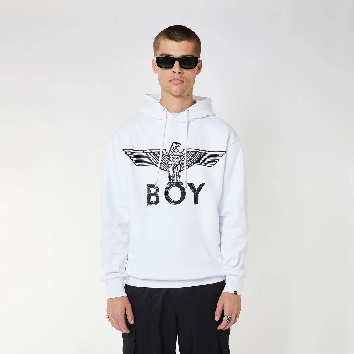 BOY EAGLE SCRIBBLE HOODIE - WHITE/BLACK