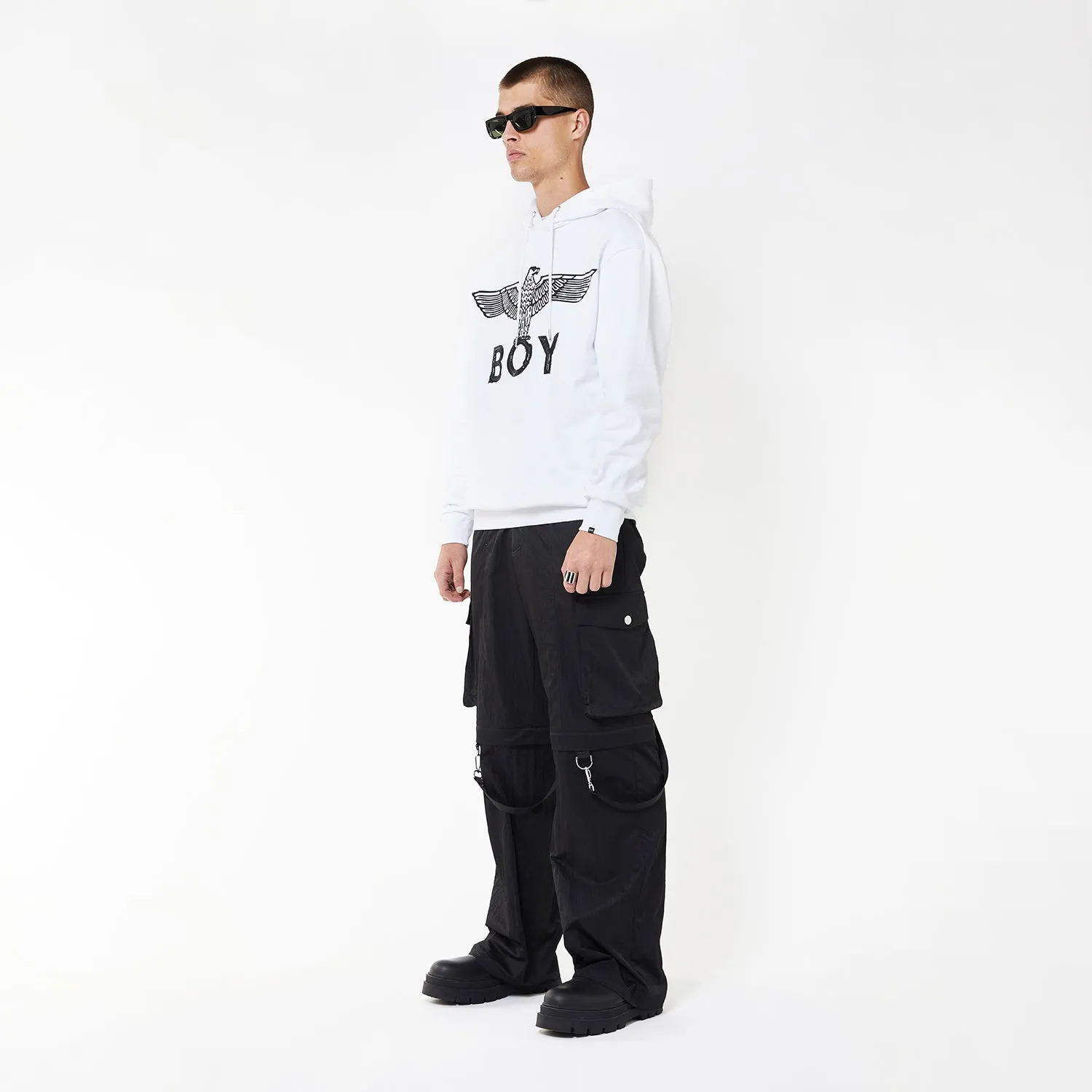 BOY EAGLE SCRIBBLE HOODIE - WHITE/BLACK