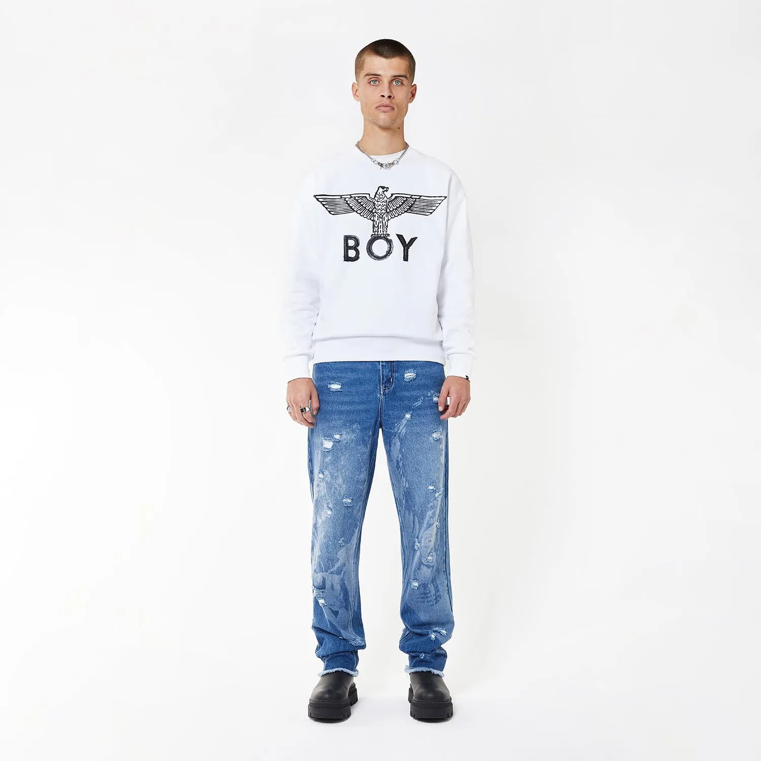 BOY EAGLE SCRIBBLE SWEATSHIRT - WHITE/BLACK