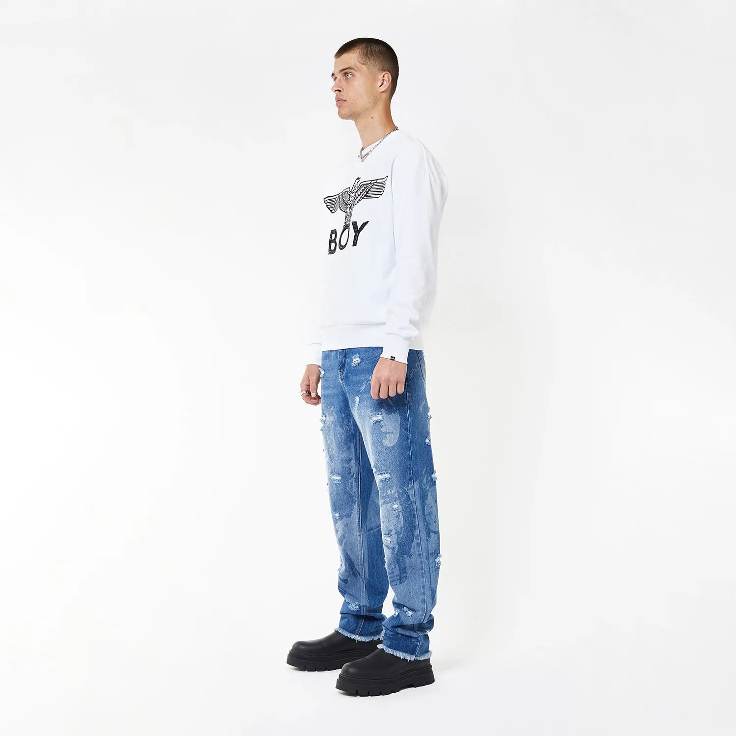 BOY EAGLE SCRIBBLE SWEATSHIRT - WHITE/BLACK