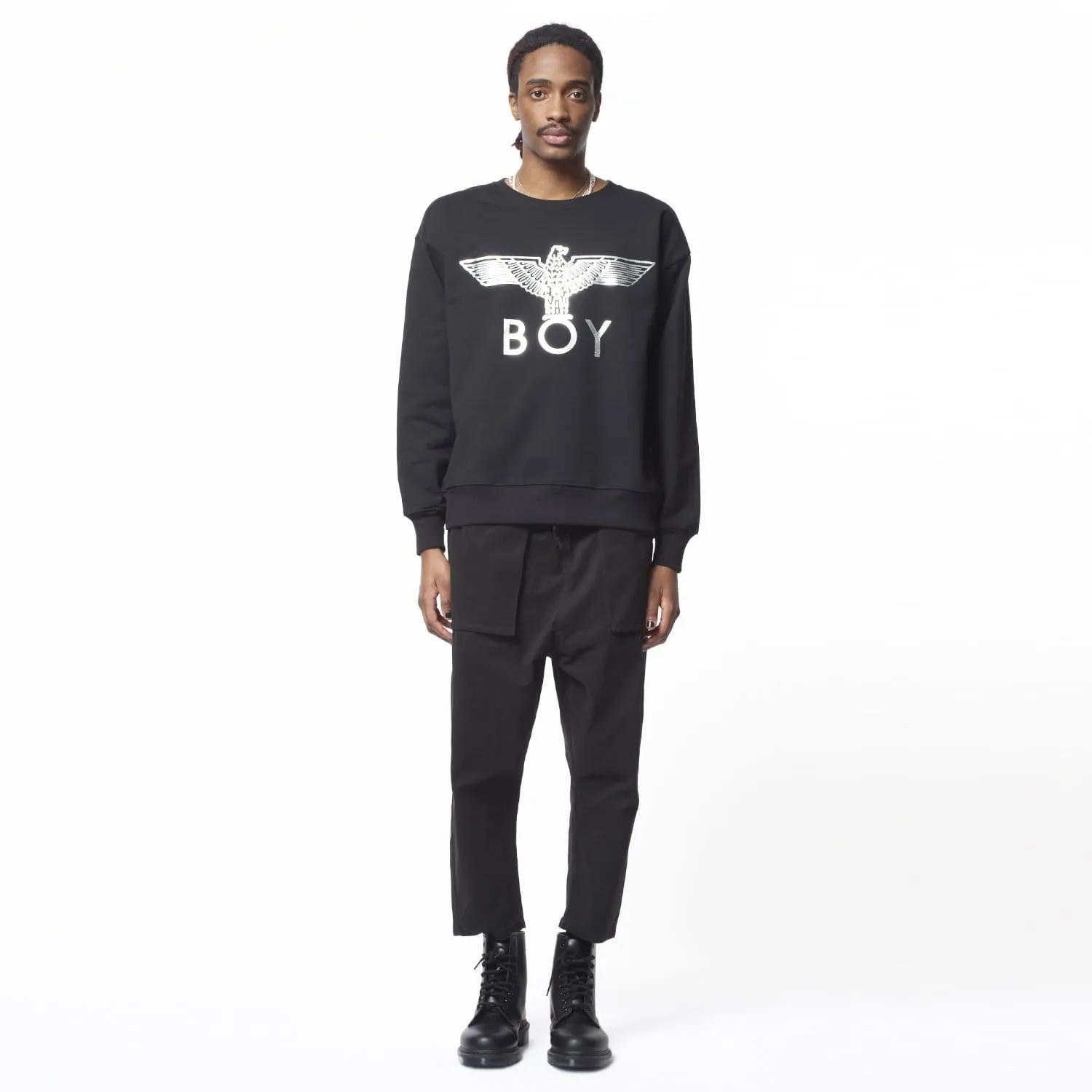 BOY EAGLE SWEATSHIRT - BLACK/SLIVER