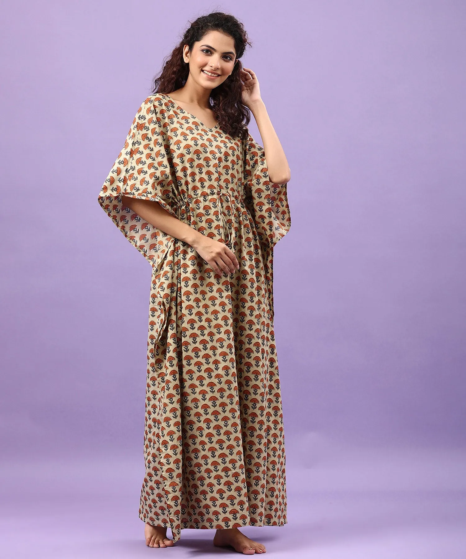 Clover On Beige Cotton Kaftan