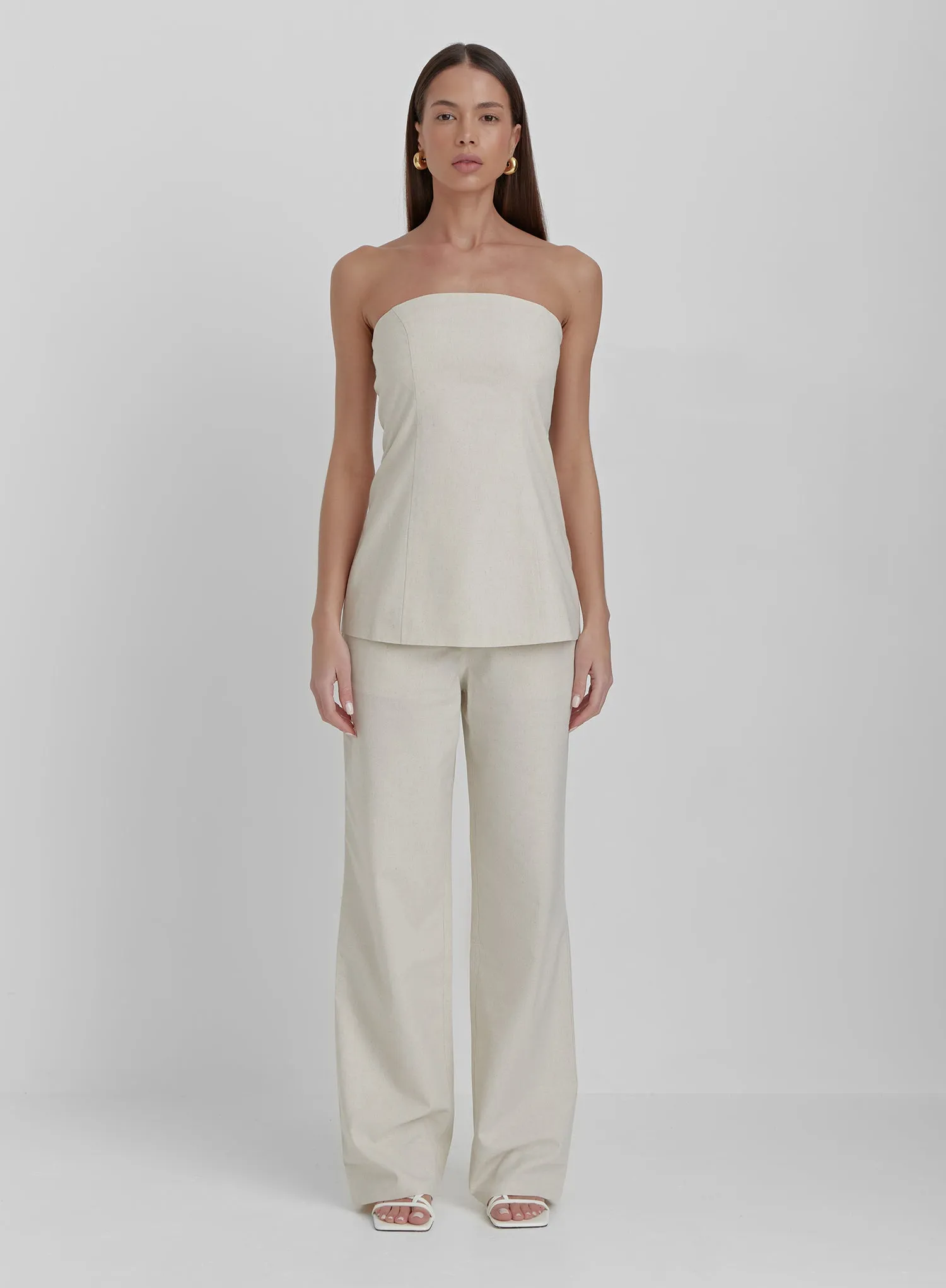 Cream Linen Look Straight Leg Trouser- Liana