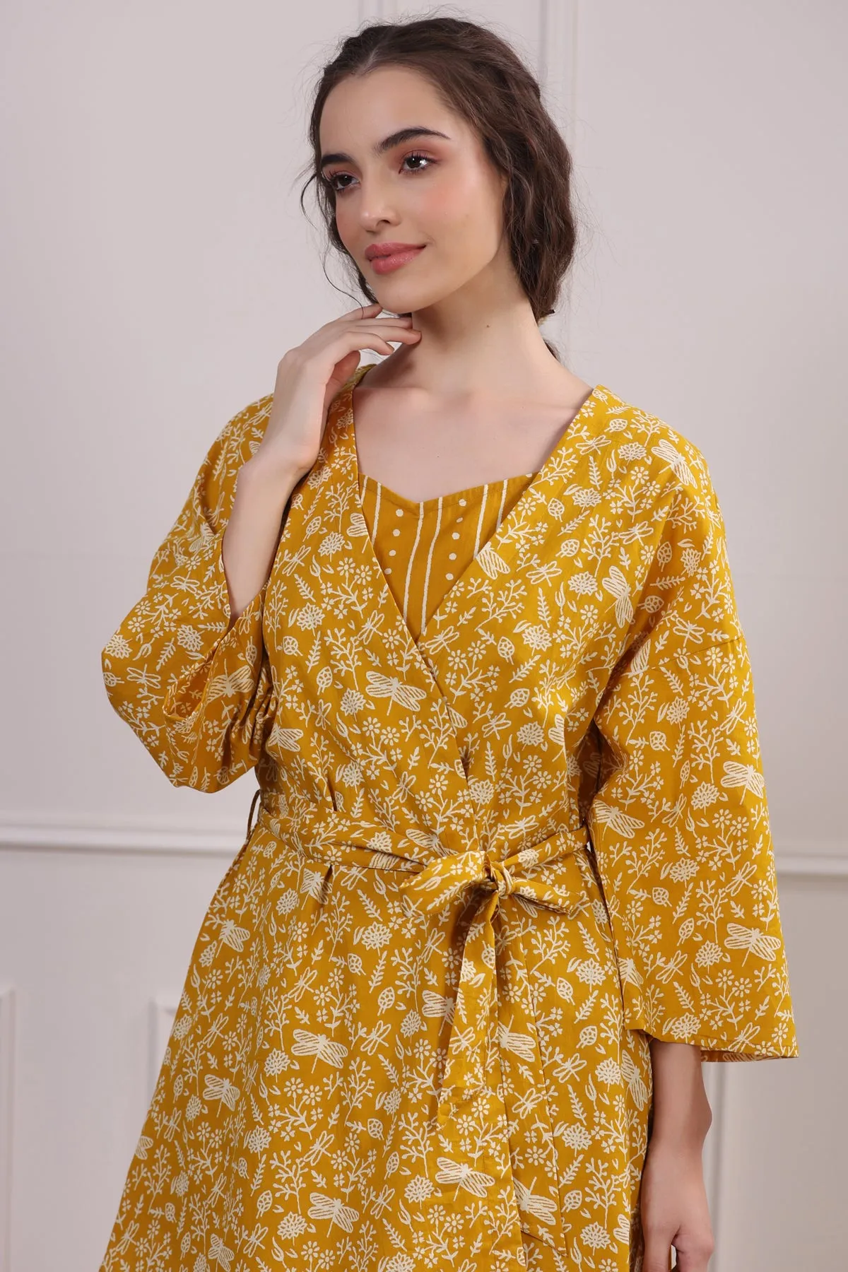 Dragonflies on Mustard Cotton Three piece set