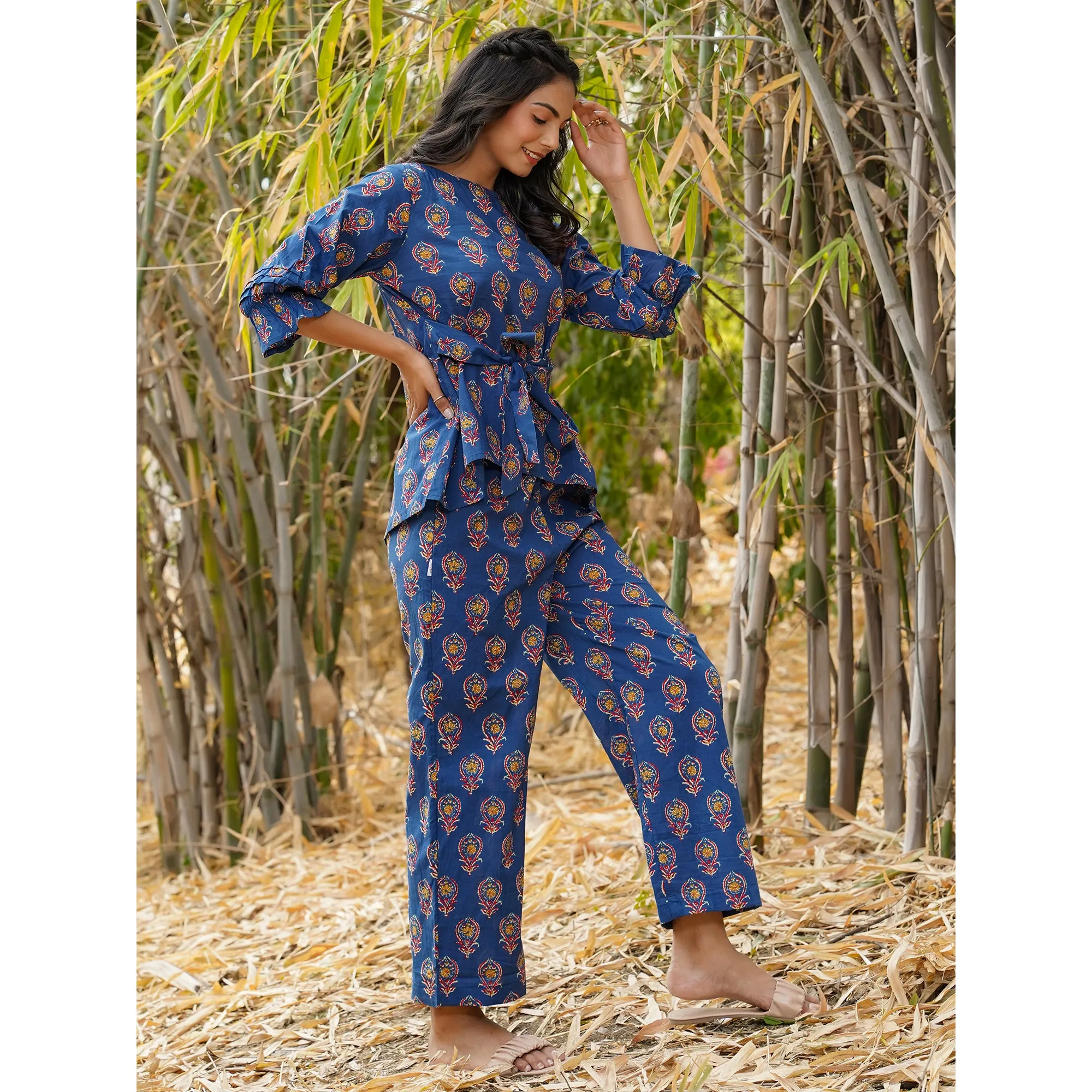 Embellished Motif on Blue Cotton Co-ordinate Set