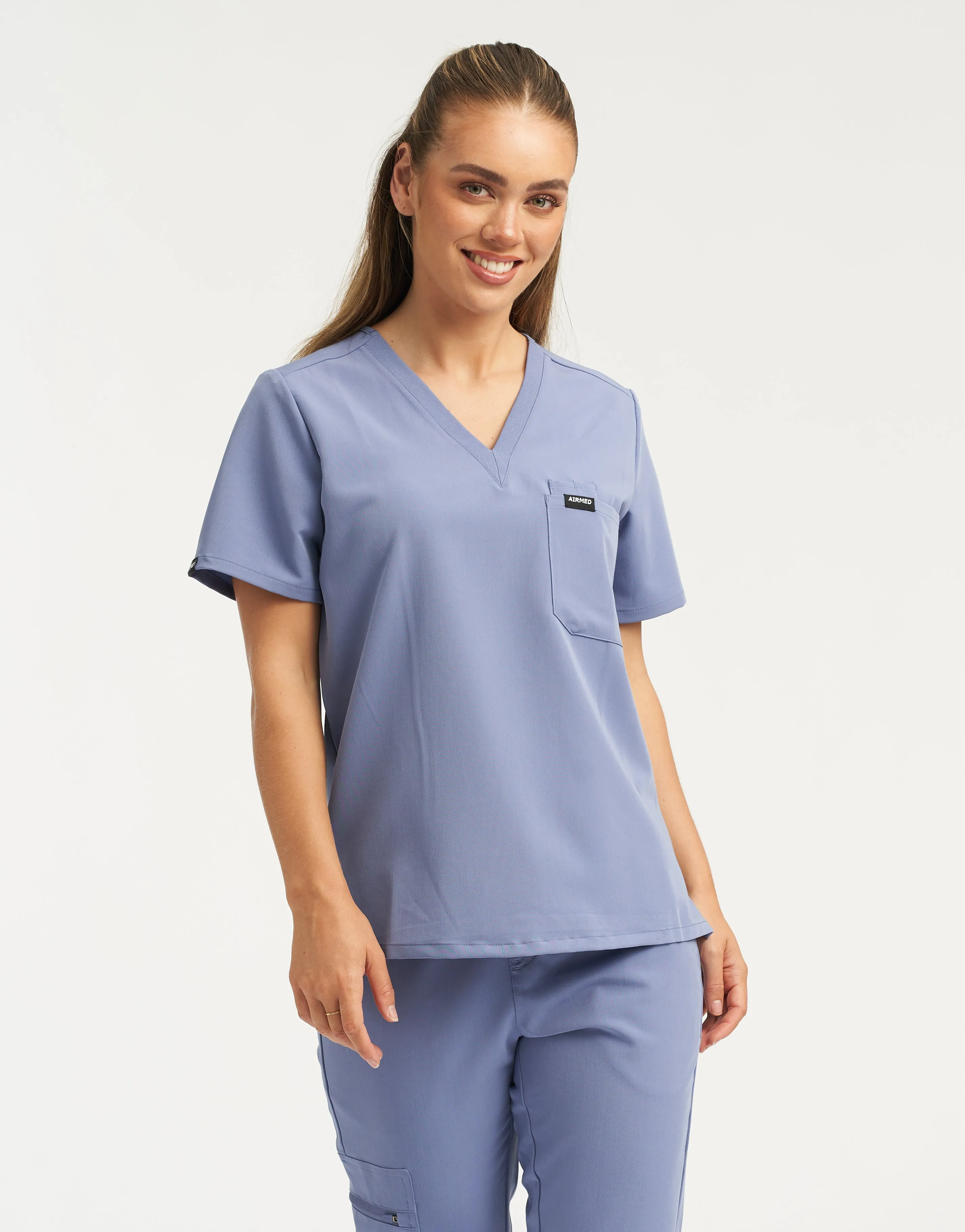 Essential One Pocket V Neck Scrub Top - Nova Blue