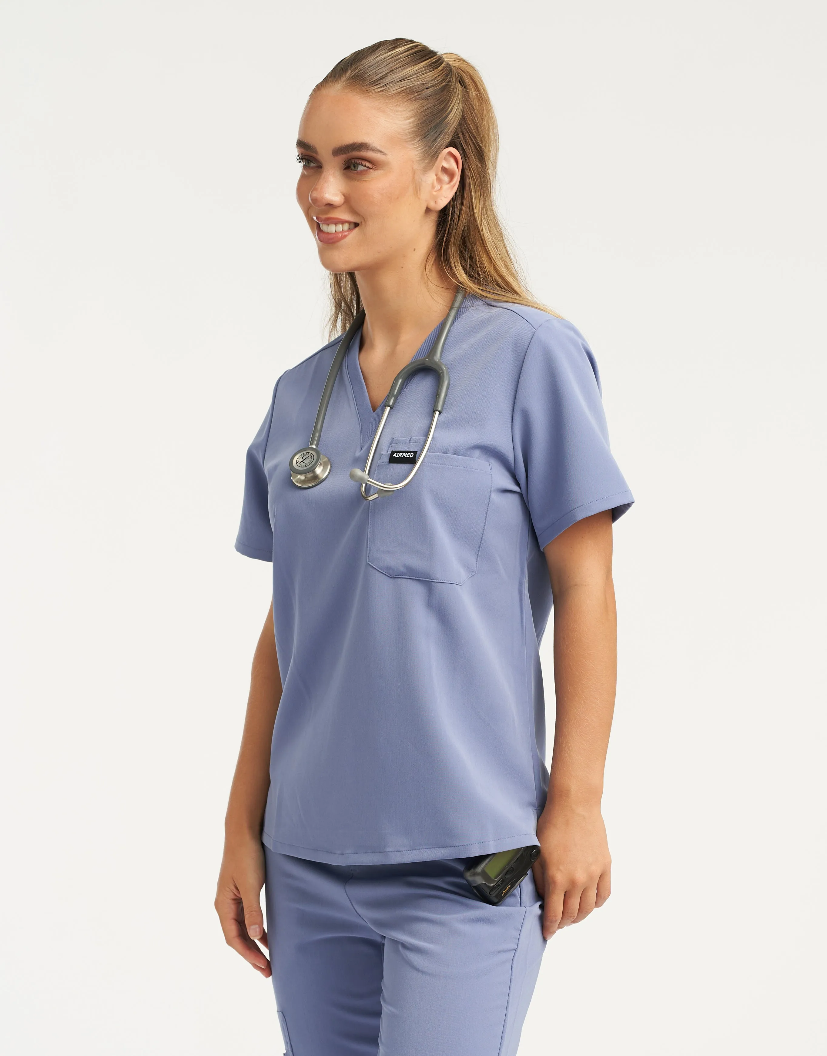 Essential One Pocket V Neck Scrub Top - Nova Blue