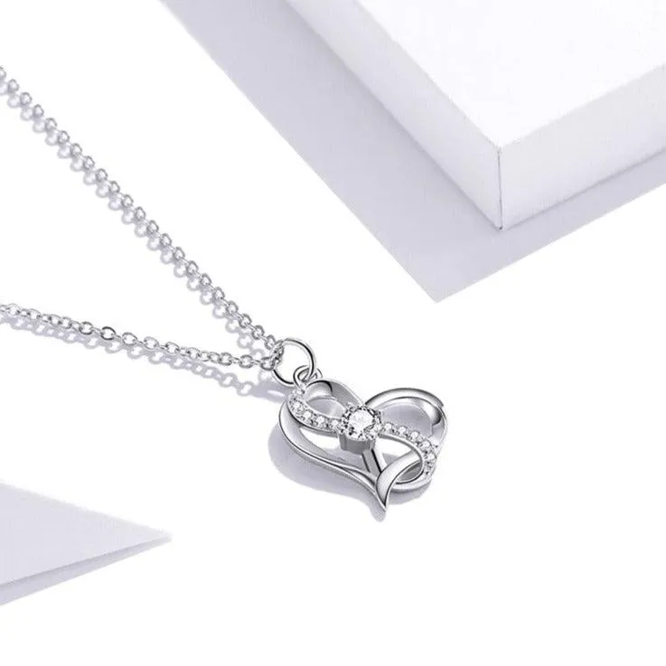 'Forever Love' CZ & Sterling Silver Heart Pendant Necklace