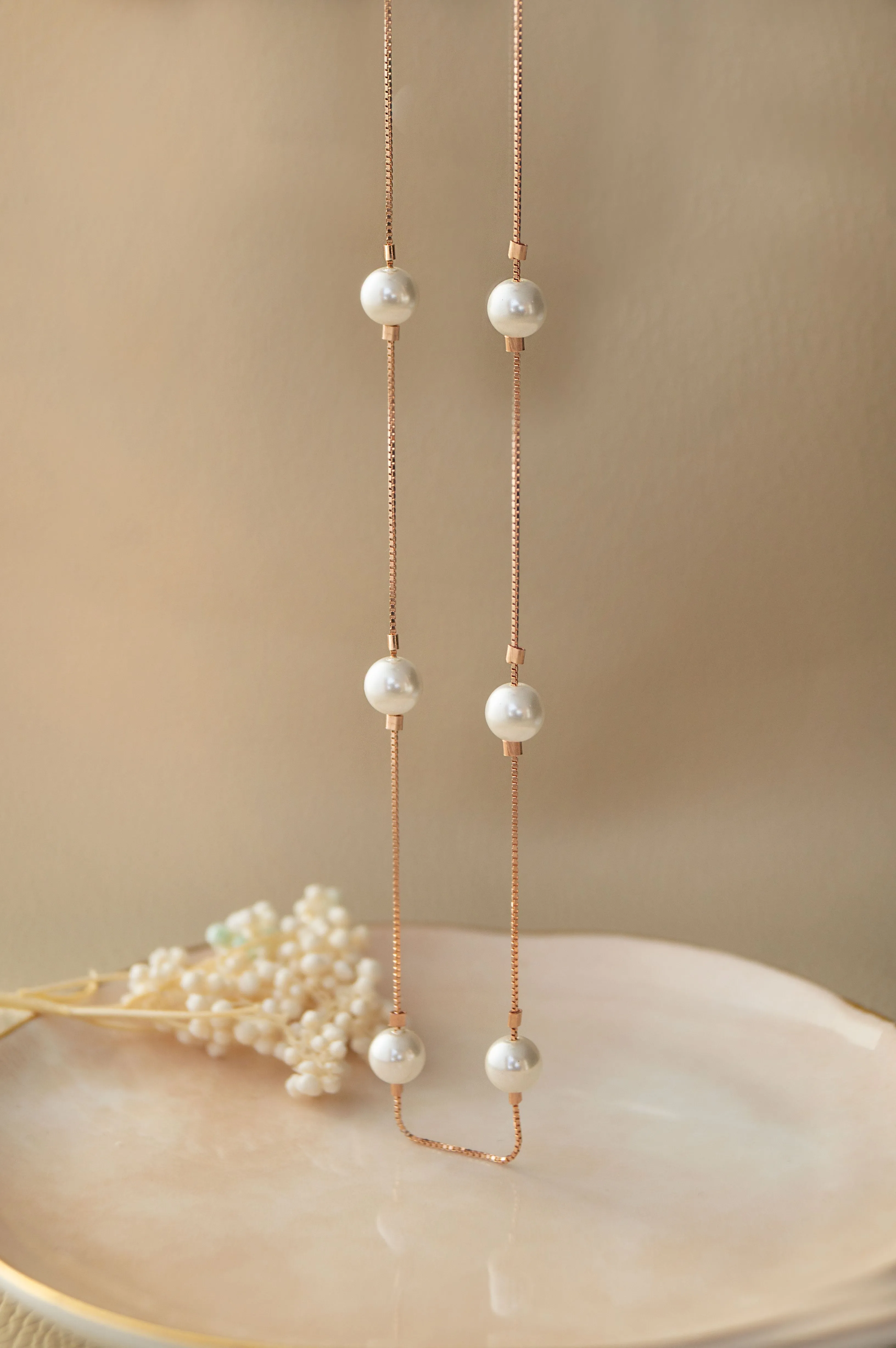 Forever Pearls Station Rose Gold Plated  Sterling Silver Chain Necklace