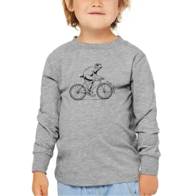 Frogman on Bike Long Sleeve T-Shirt on Athletic Gray-TODDLER