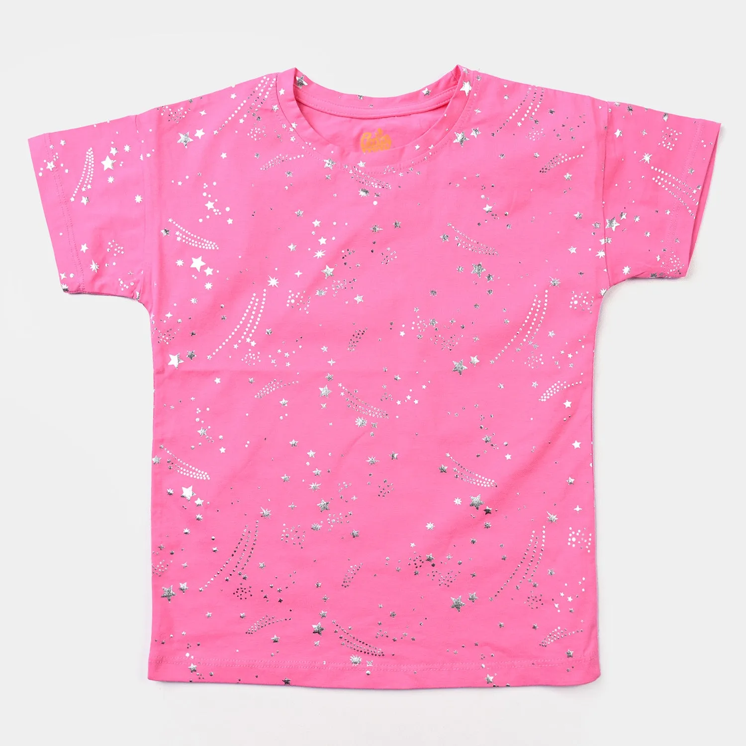 Girls Cotton Jersey T-Shirt H/S Stars-Pink