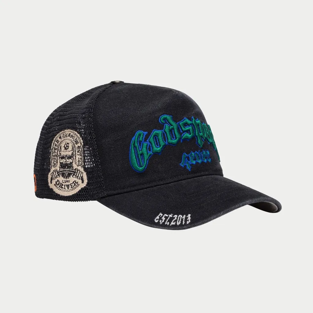 GodSpeed Forever Trucker Hat (Black Washed/Green)