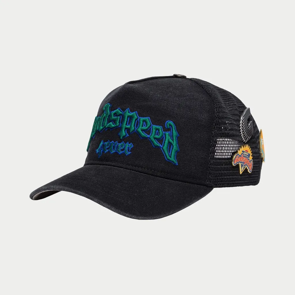 GodSpeed Forever Trucker Hat (Black Washed/Green)