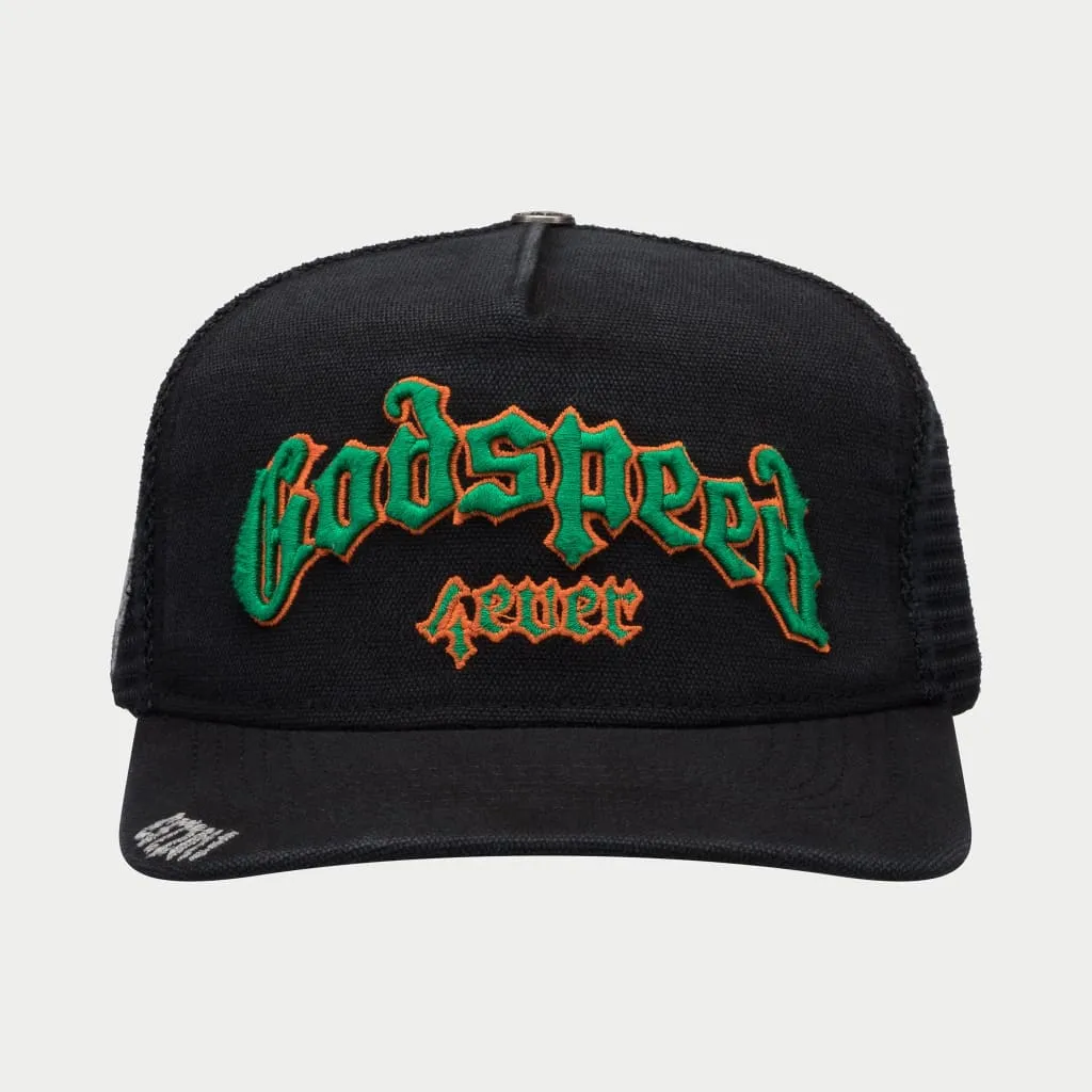 GodSpeed FOREVER TRUCKER HAT (Vintage Black/Green/Orange)