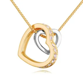 Gold and Silver CZ Heart Pendant Necklace-M H W ACCESSORIES