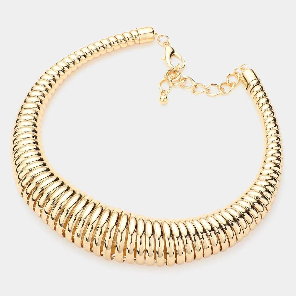 Gold Metal Coil Choker Necklace- M H W ACCESSORIES