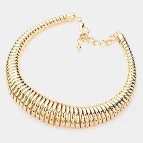 Gold Metal Coil Choker Necklace- M H W ACCESSORIES