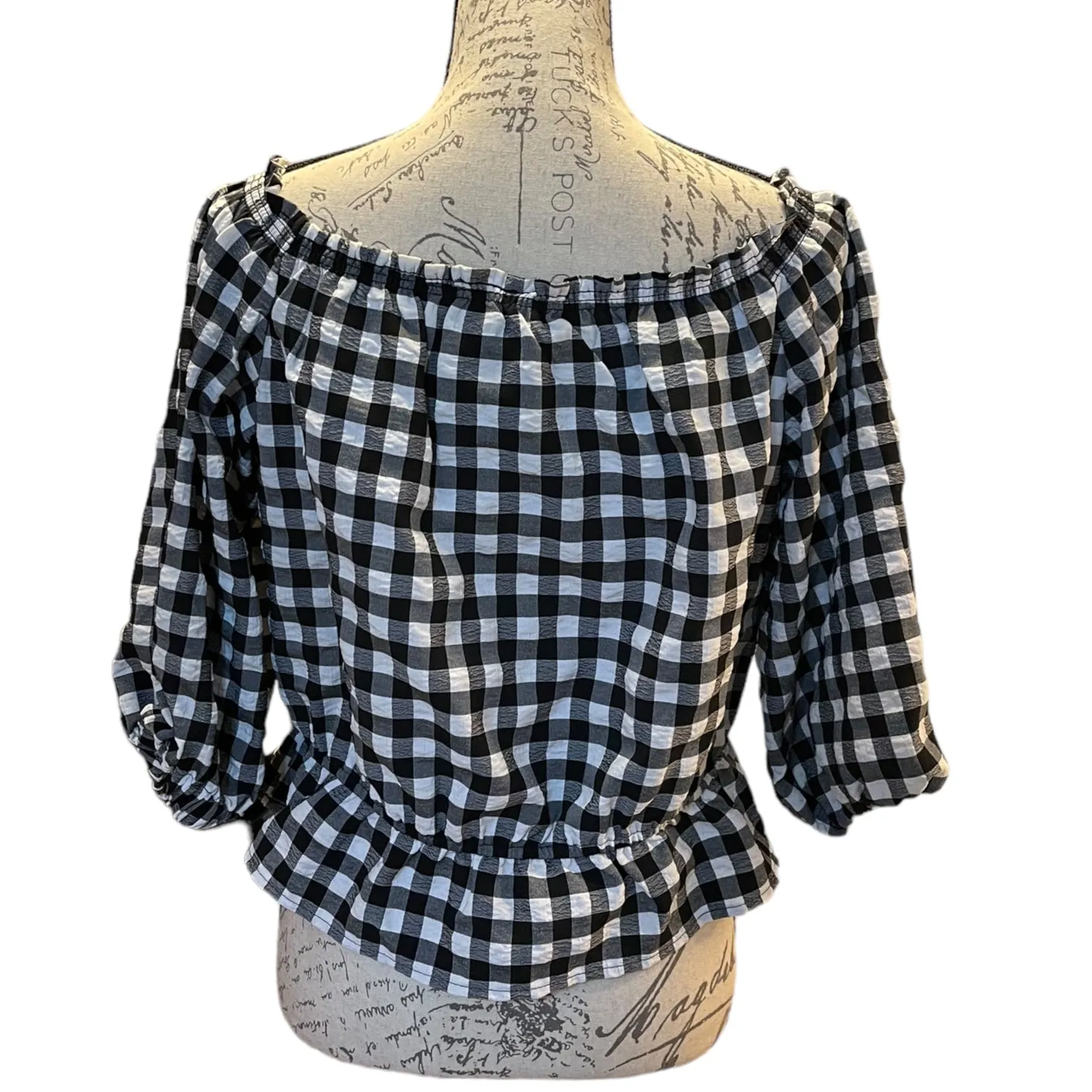 H&M Divided Black White Checkered Bubble Shirt Size 12