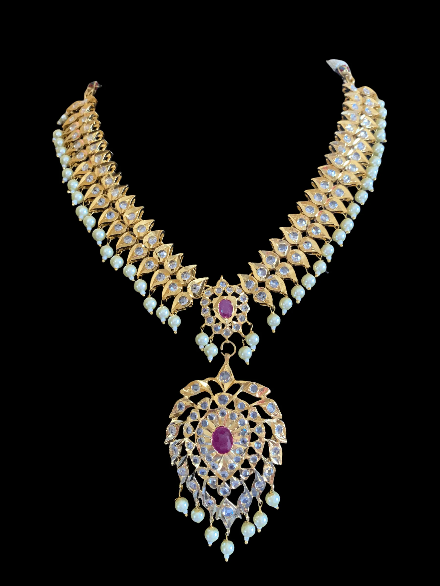 NS204 Ila nizami mango style bridal necklace with earrings in rubies (READY TO SHIP  )