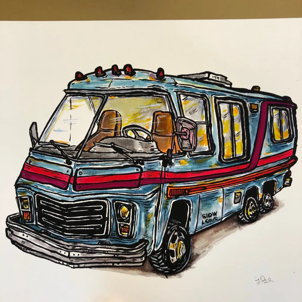 Old Blue Motorhome Art Print