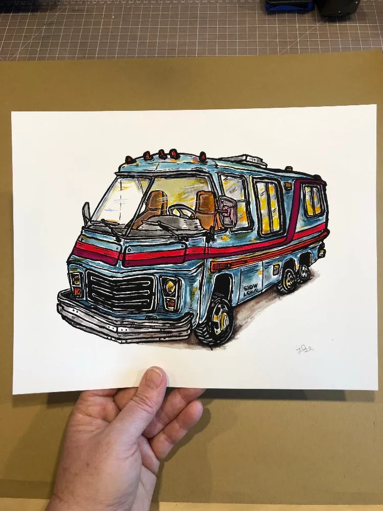 Old Blue Motorhome Art Print