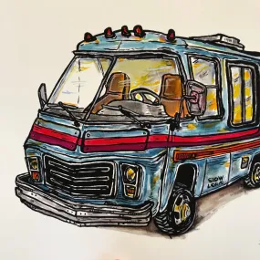 Old Blue Motorhome Art Print