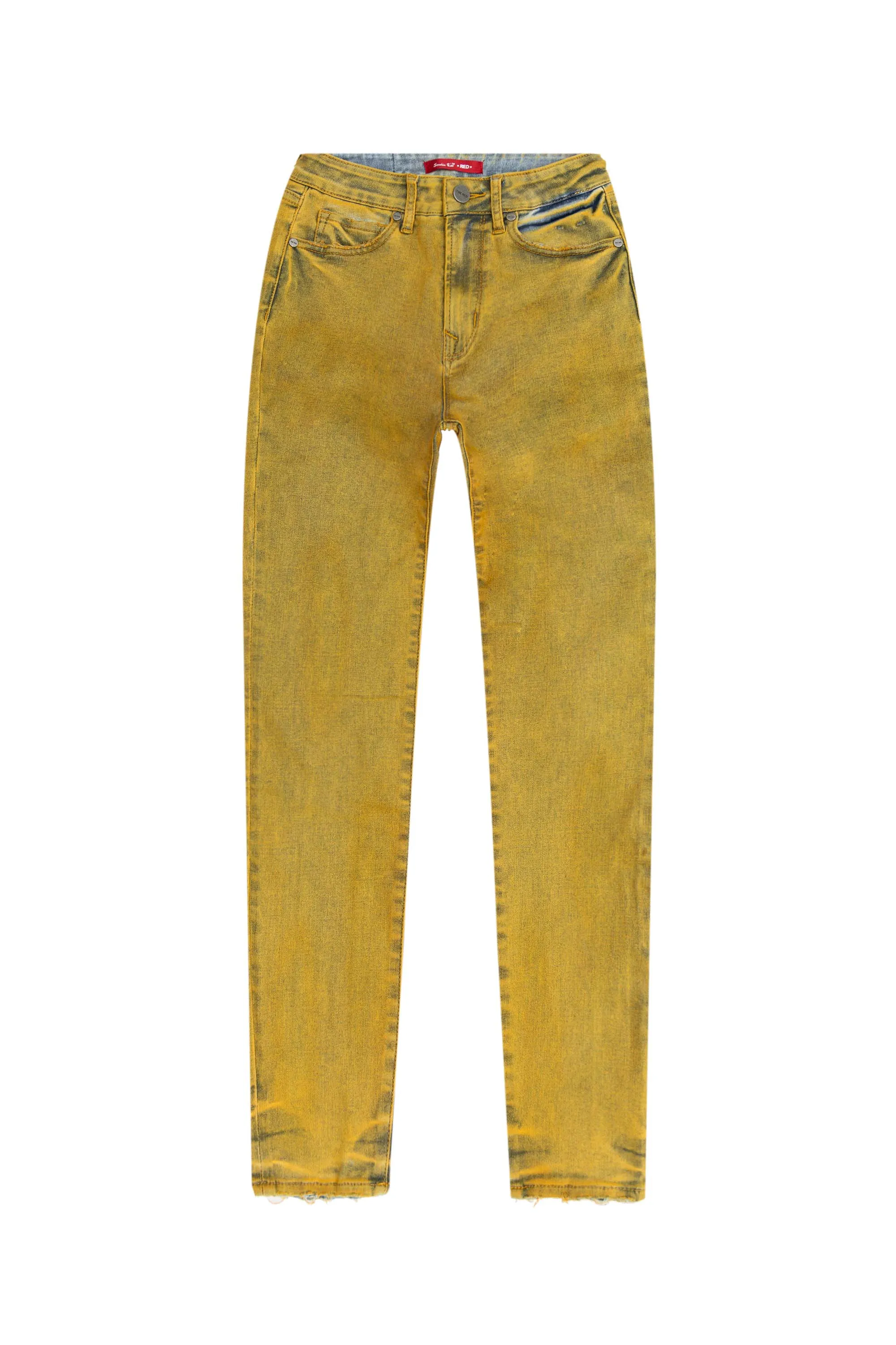 Over Spray Fashion Denim Pants - Yellow