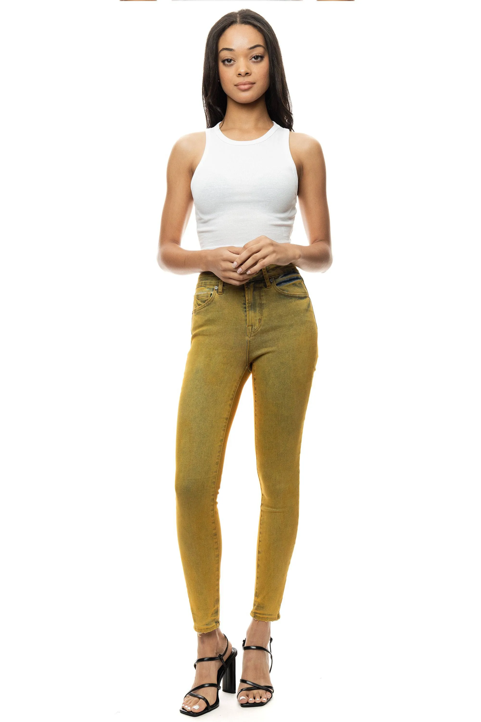 Over Spray Fashion Denim Pants - Yellow