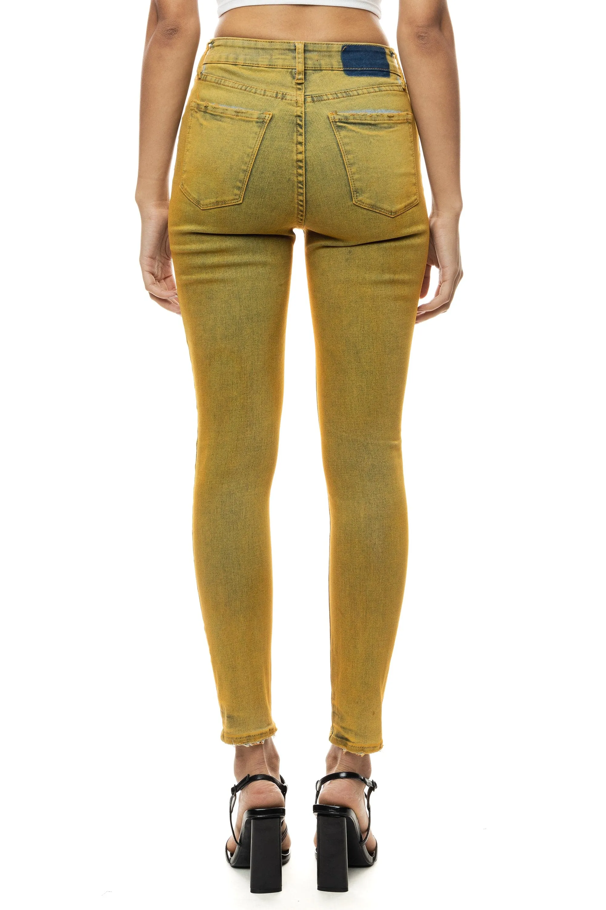 Over Spray Fashion Denim Pants - Yellow