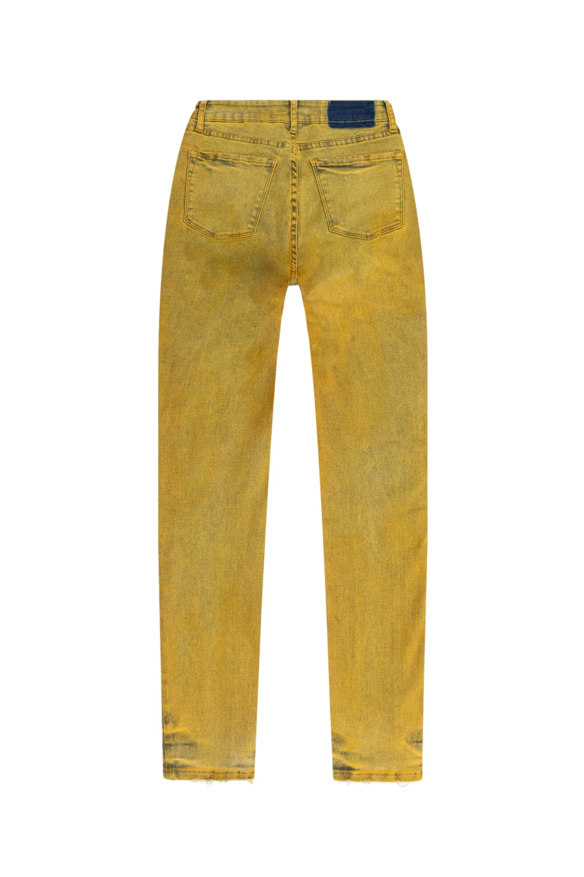 Over Spray Fashion Denim Pants - Yellow