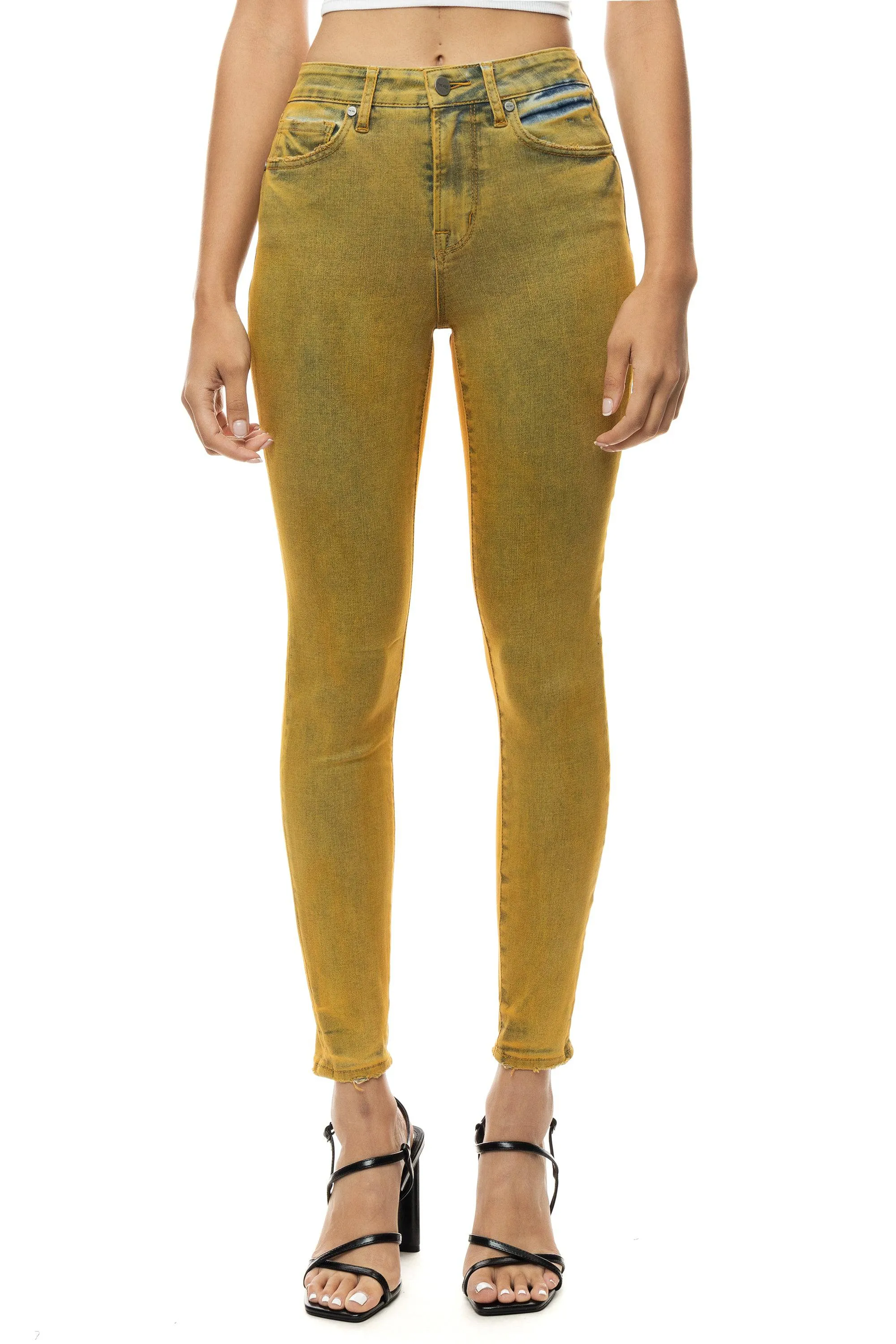 Over Spray Fashion Denim Pants - Yellow