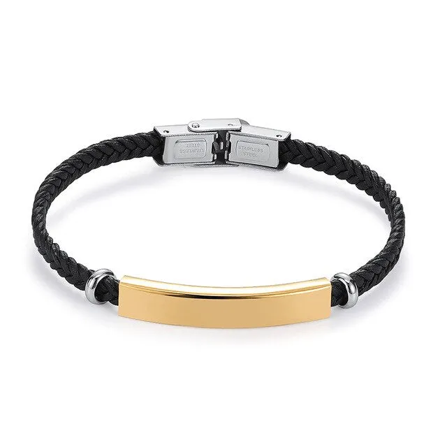 Personalized Leather Stainless Steel Fashion Bracelet